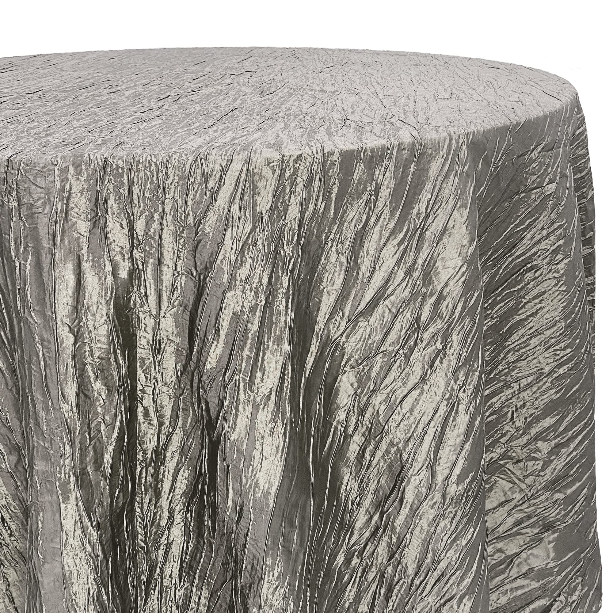 Your Chair Covers - 120 Inch Round Crinkle Taffeta Tablecloth - Dark Silver, Crushed Shiny Dining Table Cloth For Wedding Party