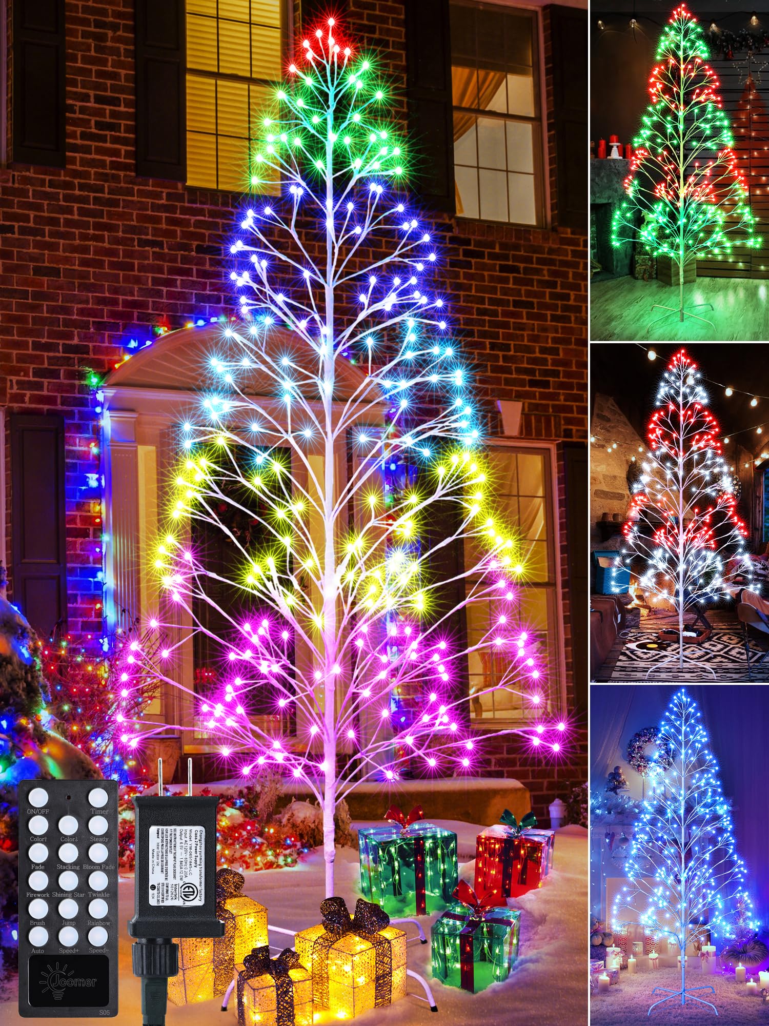 Joomer Christmas Tree Lights,7.6FT 336 LED Birch Tree with Lights Artificial Twig Light with Remote Control Timer Outdoor RGB Li