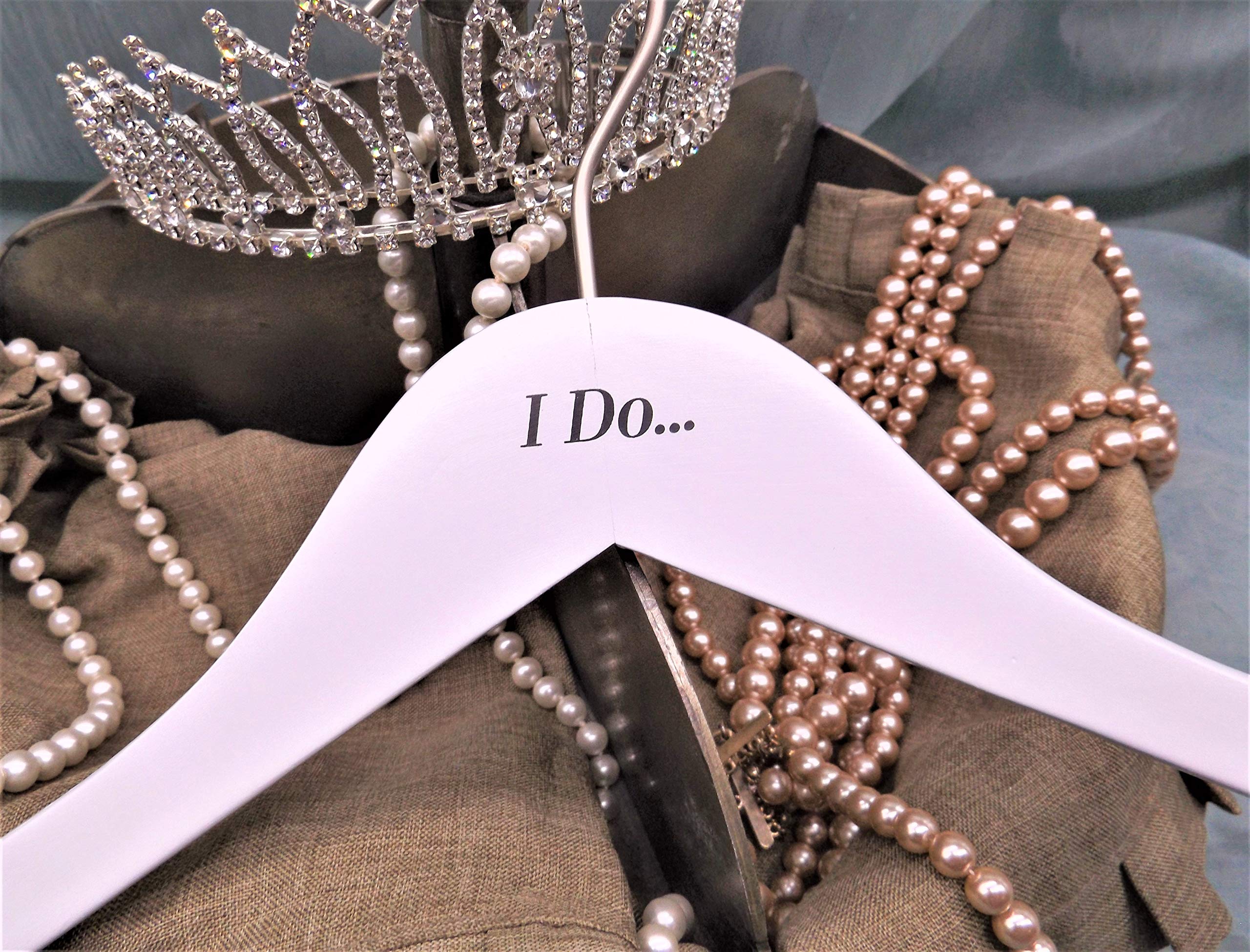 NAHANCO IDO20117 Bridal Hanger Set  White Wooden Hangers Imprinted with I Do and I Do Too  17 (2 Piece Set)