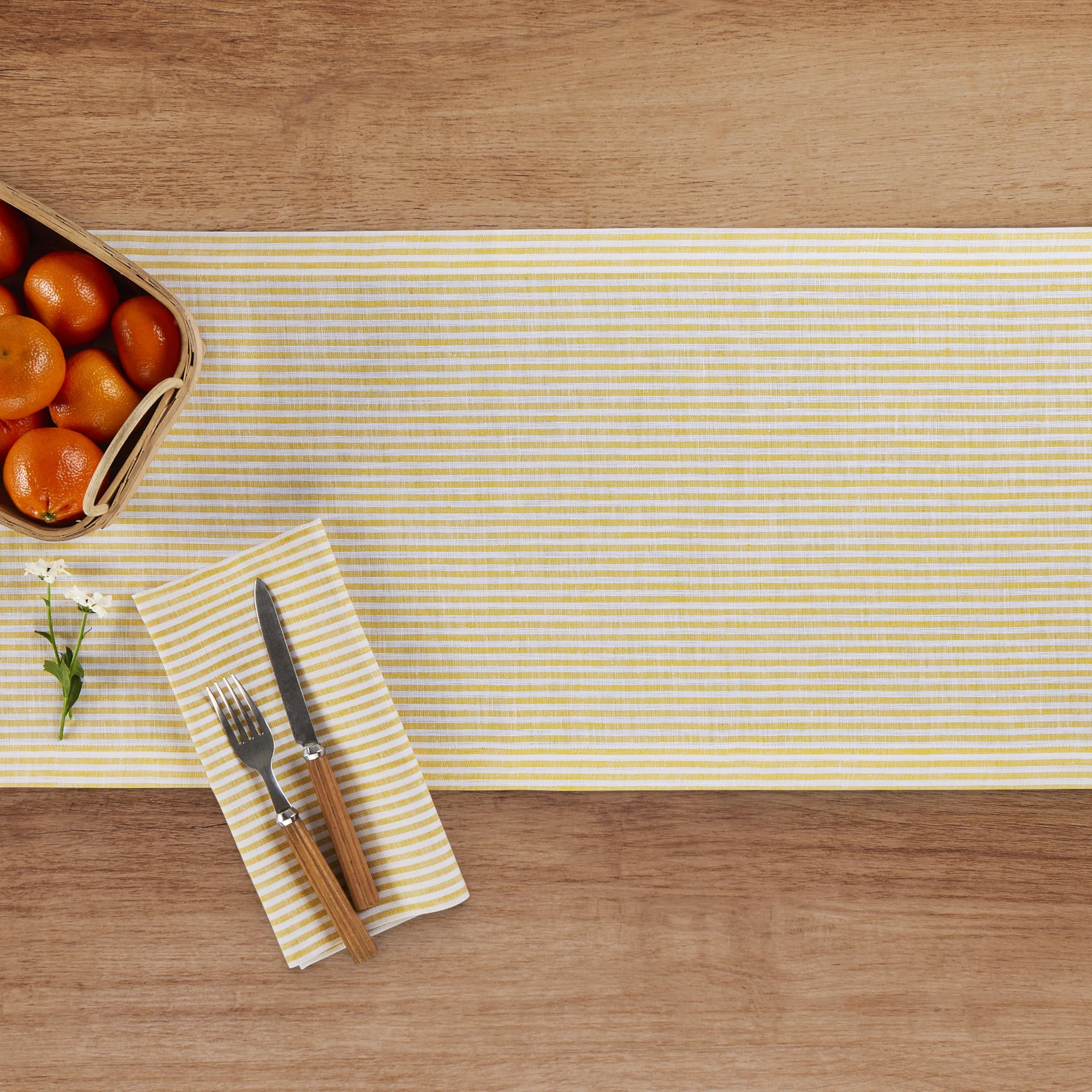 Solino Home Stripe Linen Dinner Napkins 20 X 20 Inch - 100% Pure Linen Spicy Mustard And White Cloth Napkins Set Of 4 For Spring
