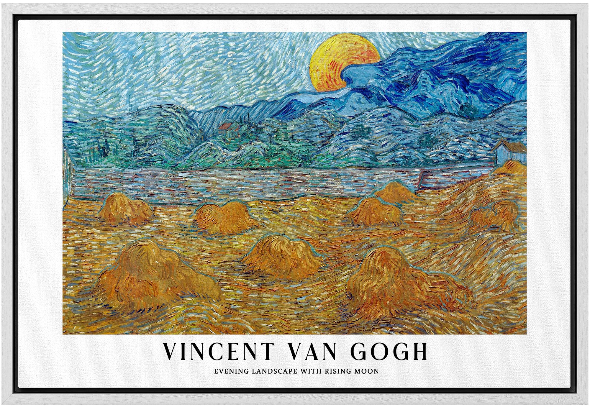 Wall26 Framed Canvas Print Wall Art Evening Landscape & Rising Moon By Van Gogh Historic Classical Illustrations Fine Art Decora