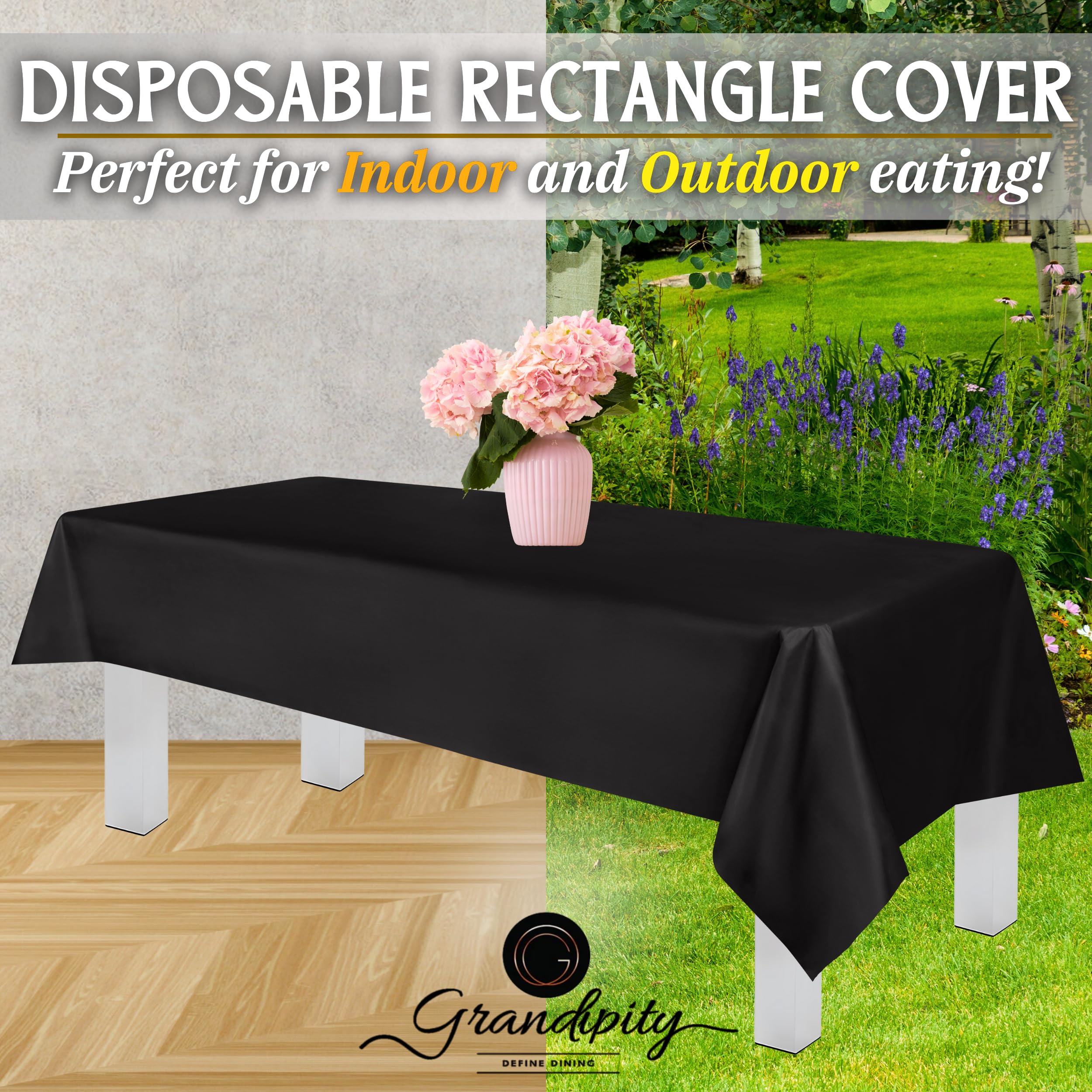 Grandipity Black Plastic Table Cloth Disposable (6 Pk) 54In X 108In Plastic Tablecloths For Rectangle Tables - Premium Party Tab
