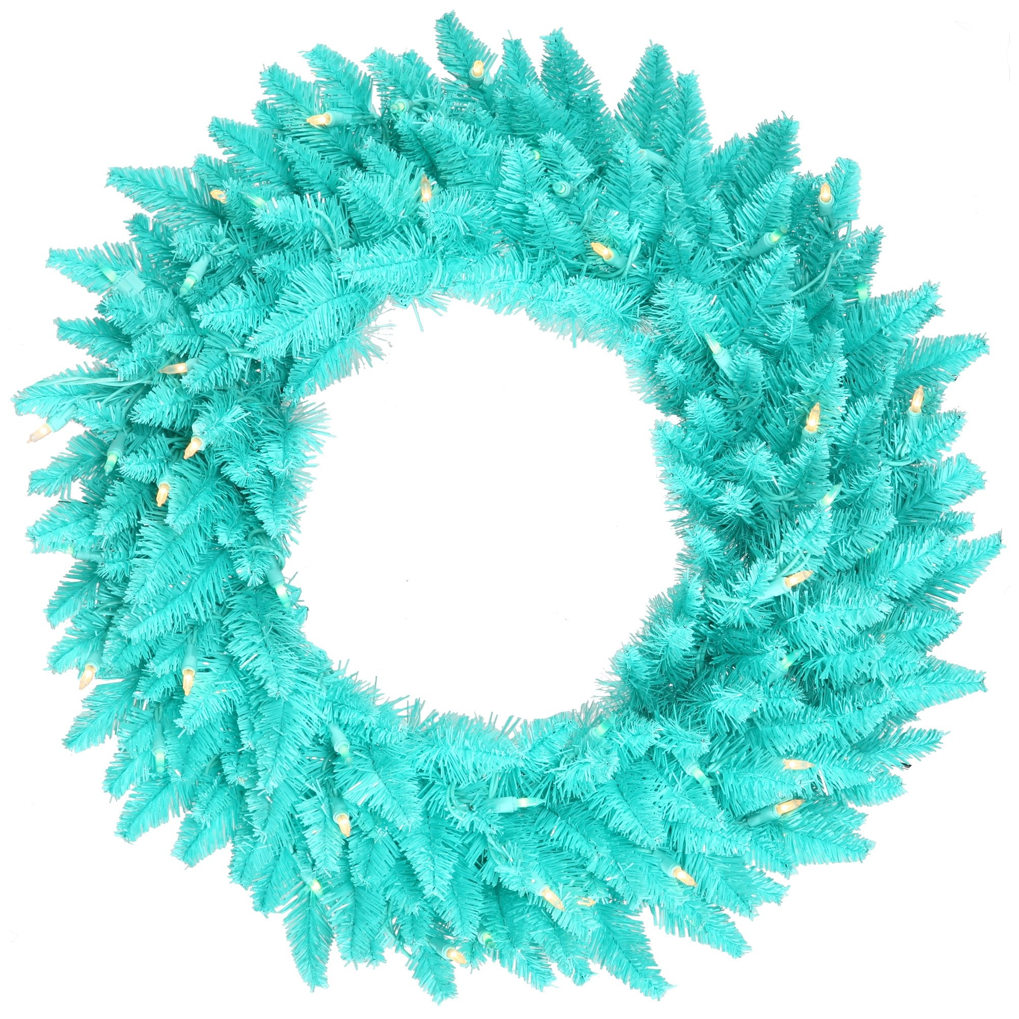 Vickerman 30 Aqua Fir Artificial Christmas Wreath, Aqua Dura-Lit LED Lights. - Faux Fir Christmas Wreath - Indoor Seasonal Home 