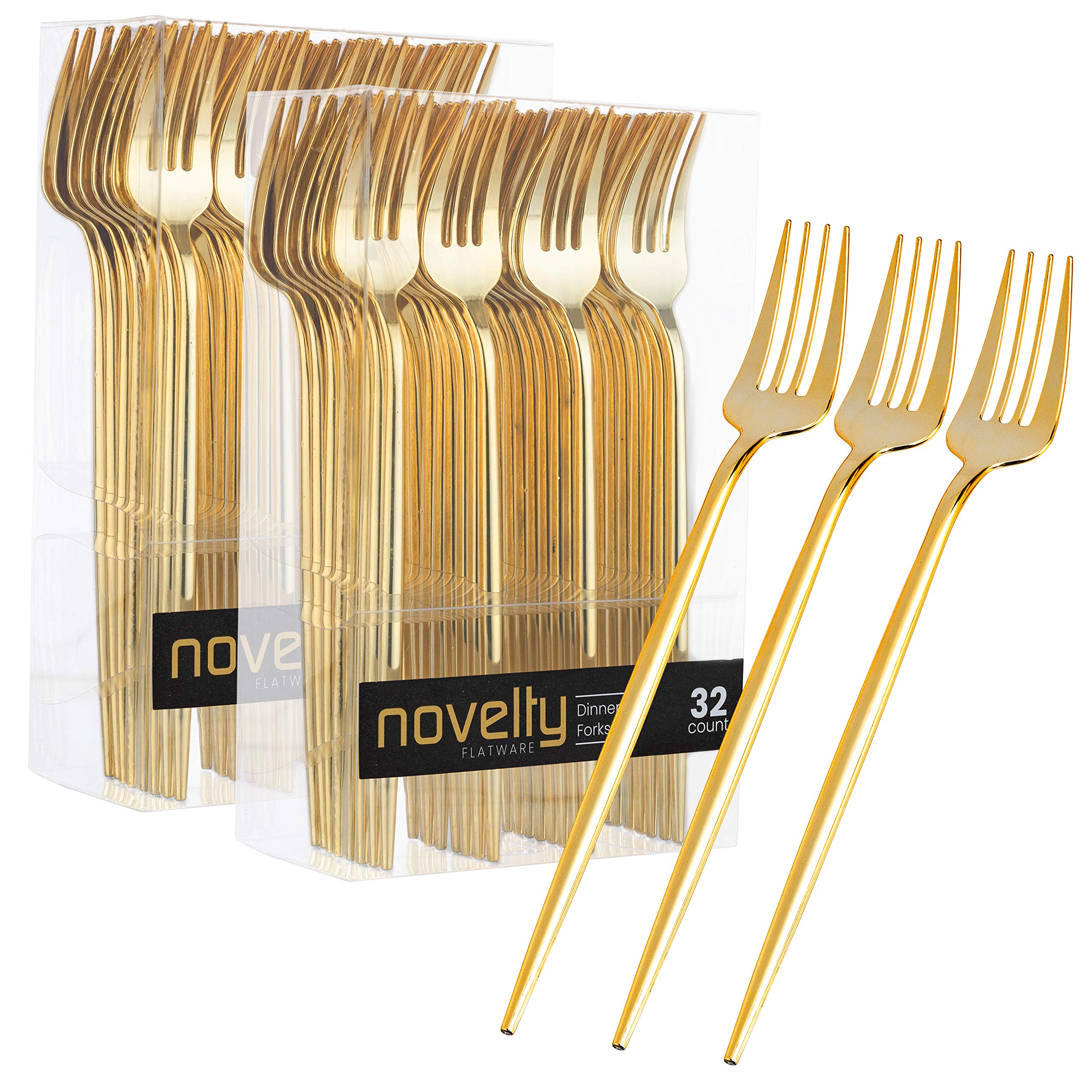 Novelty Modern Flatware, Cutlery, Disposable Plastic Dinner Forks Luxury Gold 64 Count