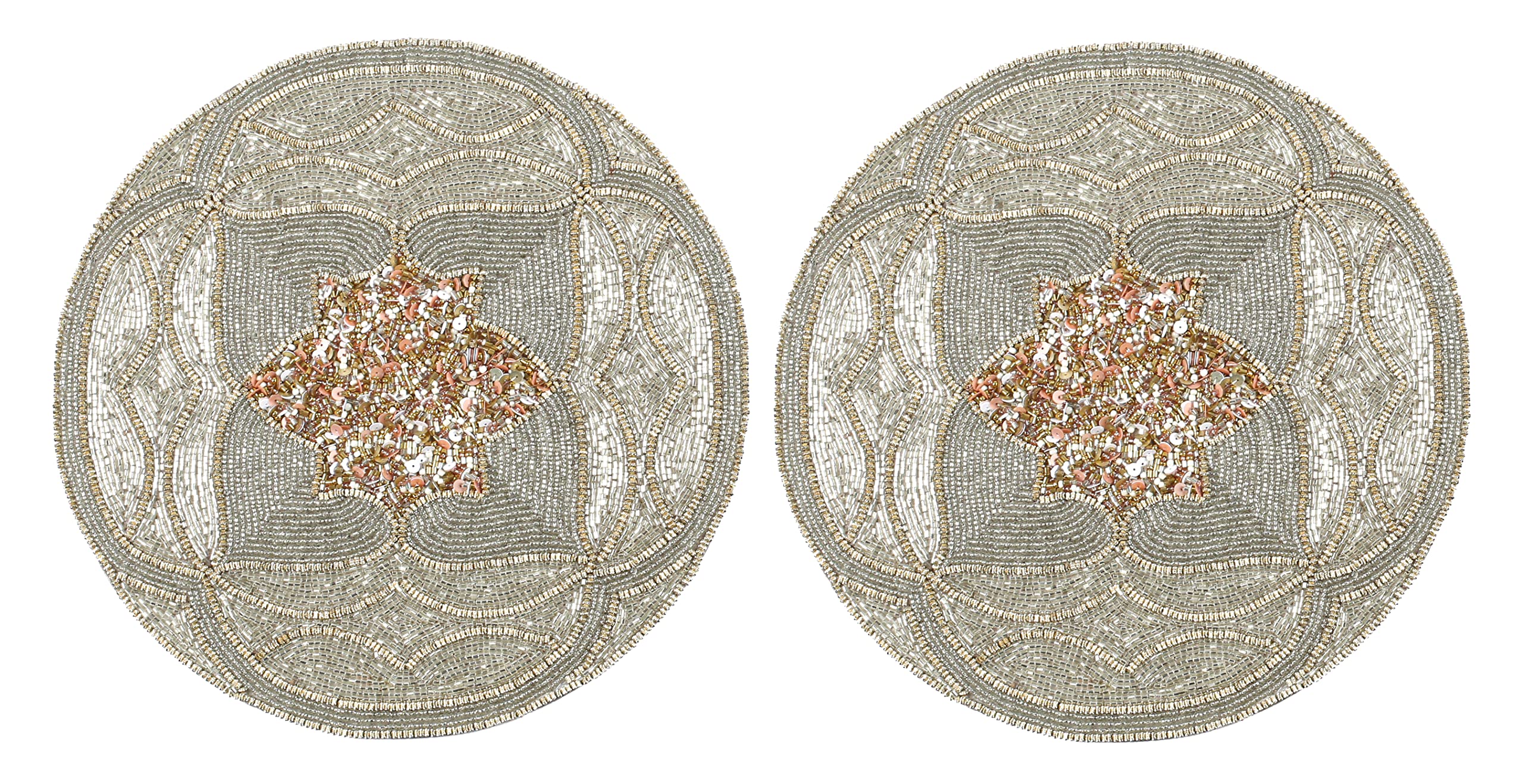 Homebia Designs Handmade Beaded Placemat Charger, 13 Inch Round, Set Of 2, Beautiful Decorative Dining Table Placemat For Your D
