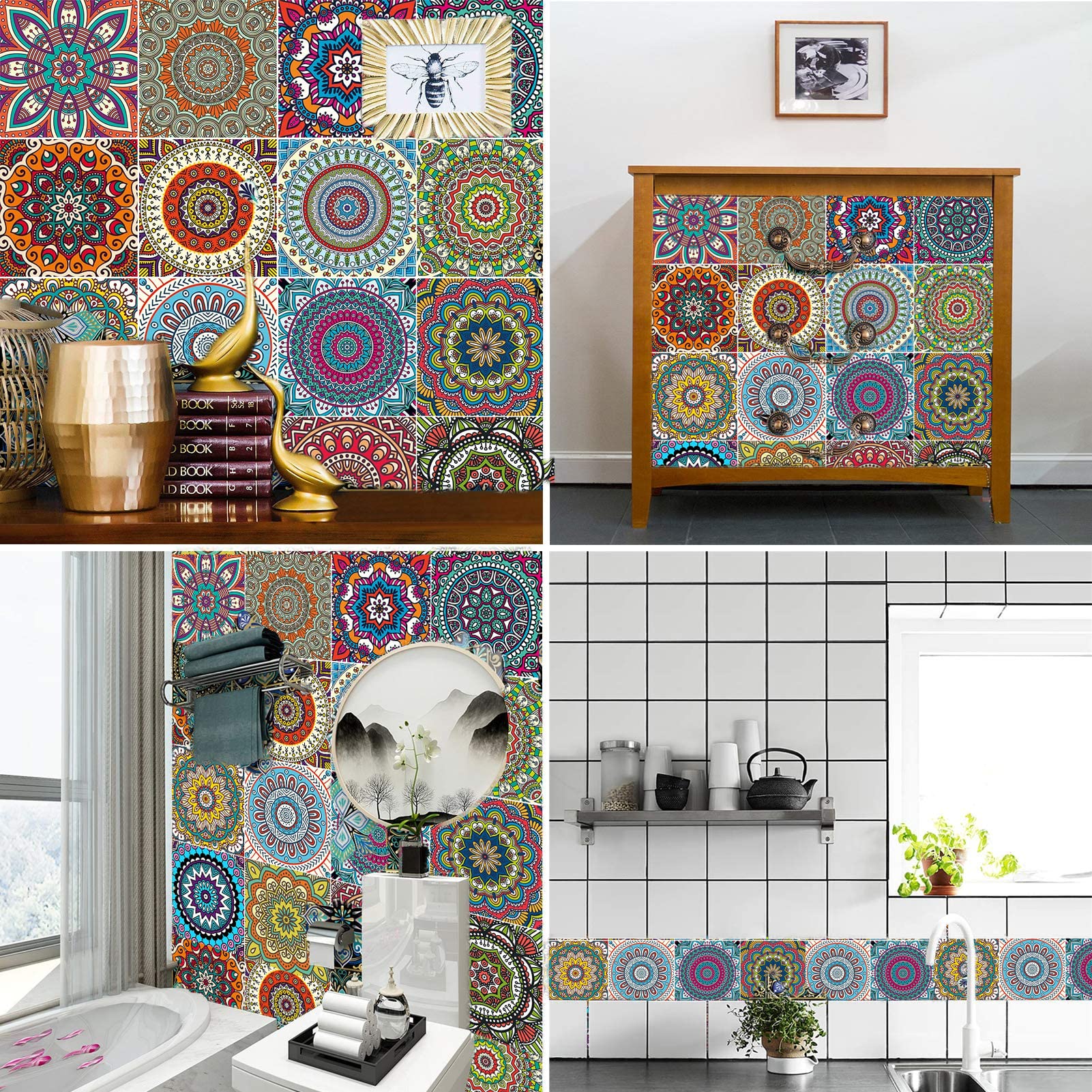 16 Pcs Moroccan Style Decorative Tile Stickers, 6''X6'' Vinyl Self Adhesive Removable Waterproof Peel And Stick Backsplash Walls