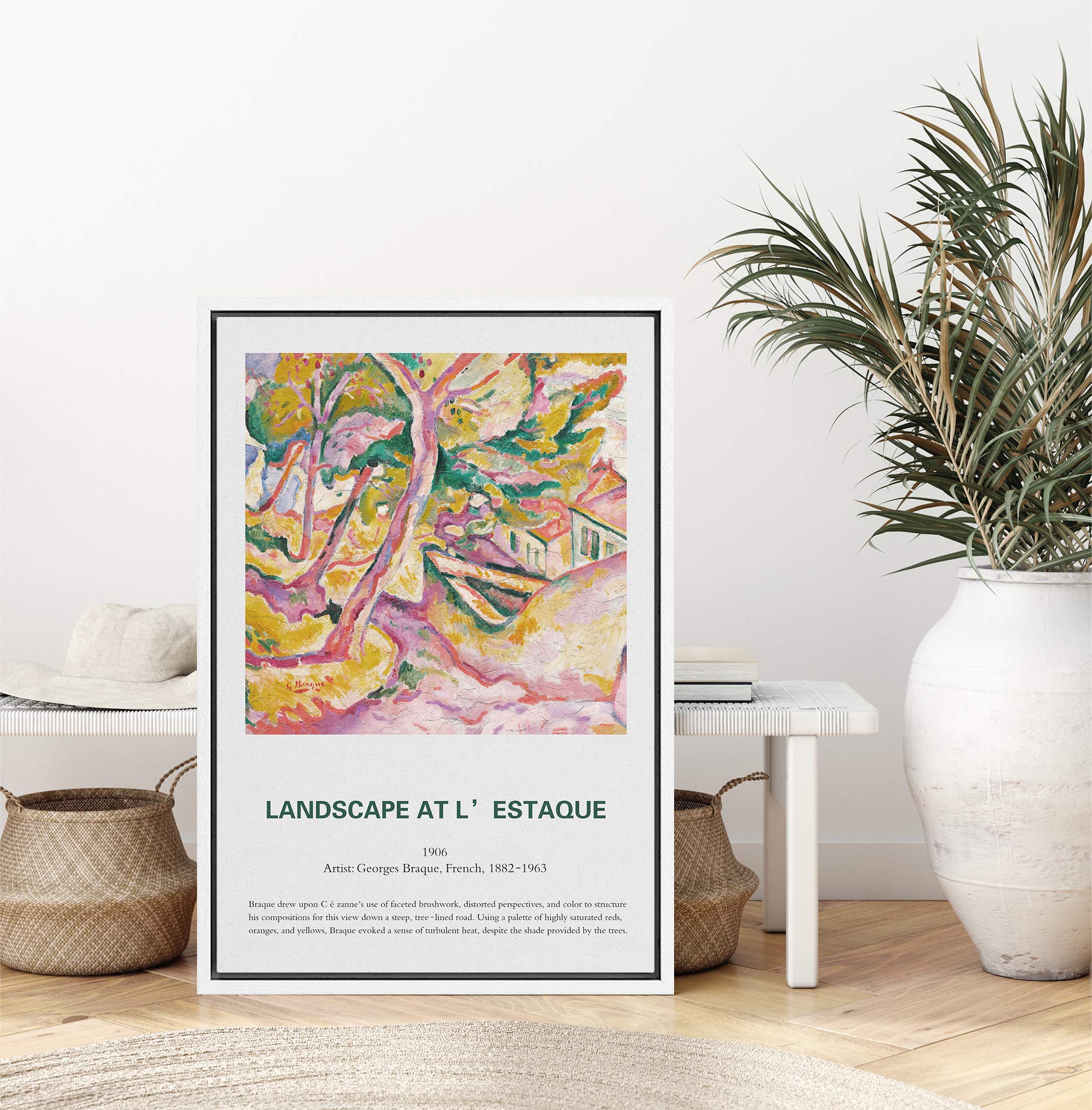 Idea4Wall Framed Canvas Print Wall Art Landscape At L'Estaque Master Artist Georges Braque Nature Wilderness Oil Painting Impres