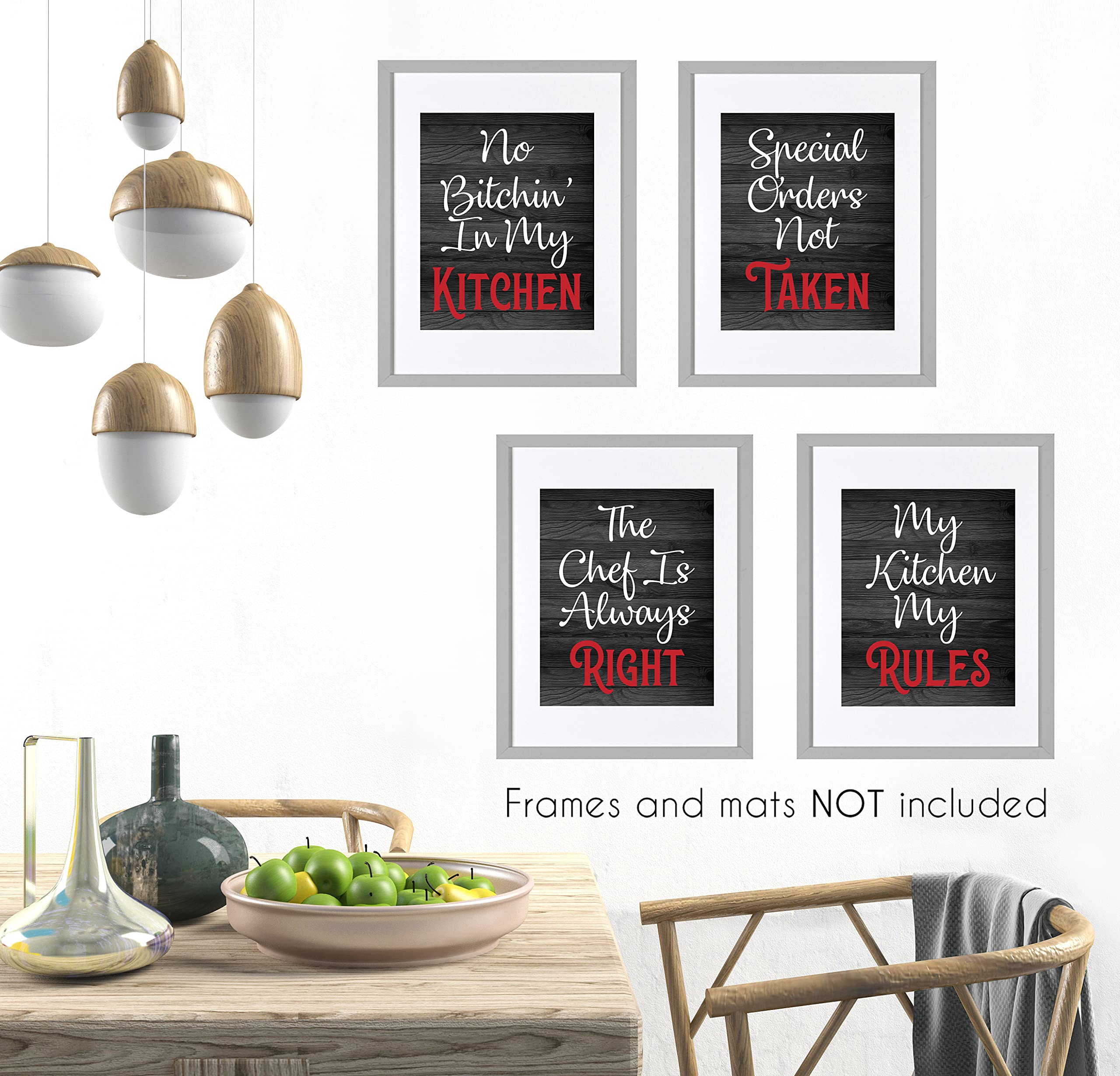 A Luxehome Red Black And White Woodgrain Retro Vintage Inspirational Rules Wall Art For Dining Room Kitchen Cafe Restaurant Deco