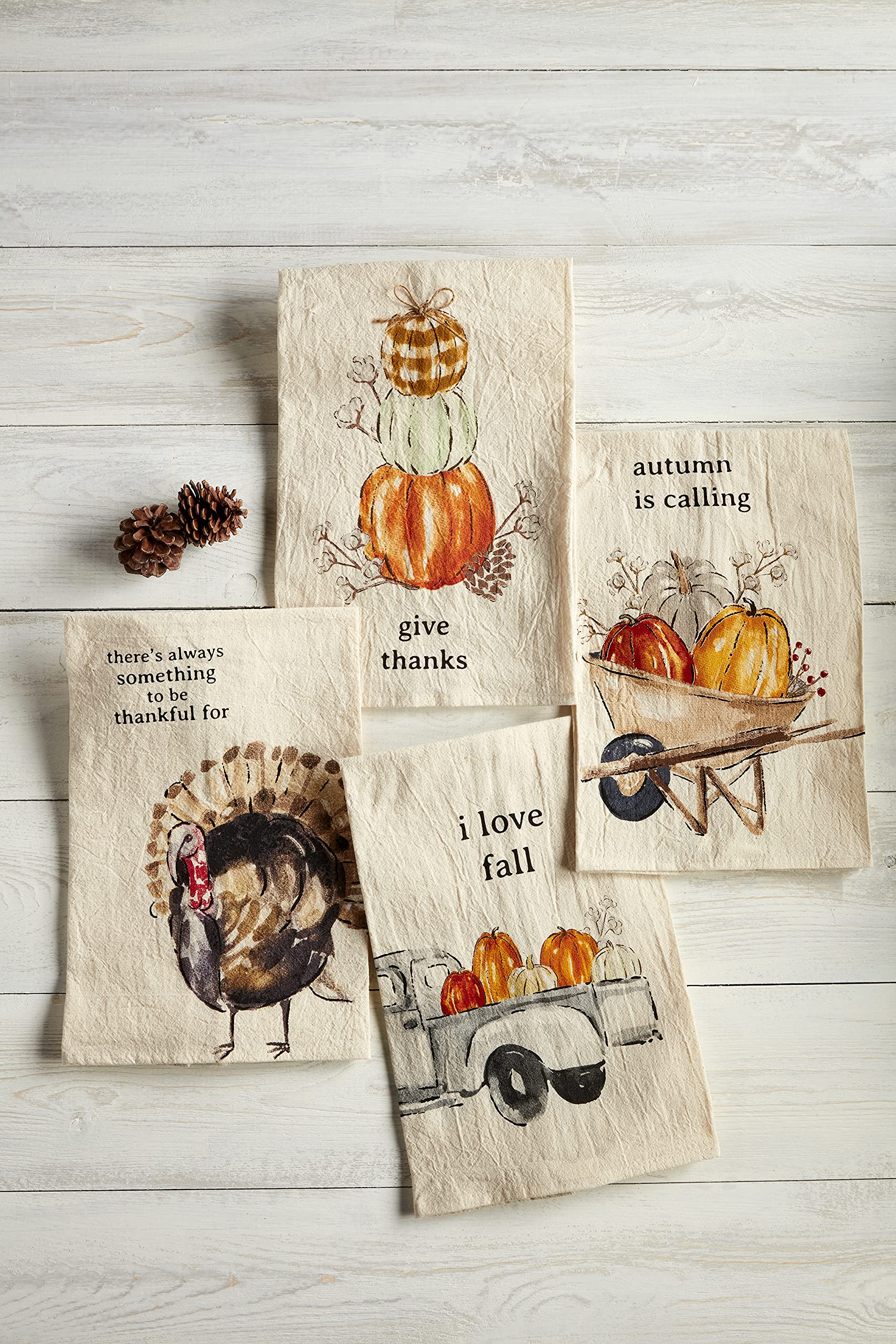 Mud Pie Fall Watercolor Flour Sack Towel, Give Thanks, 26'' X 16.5''