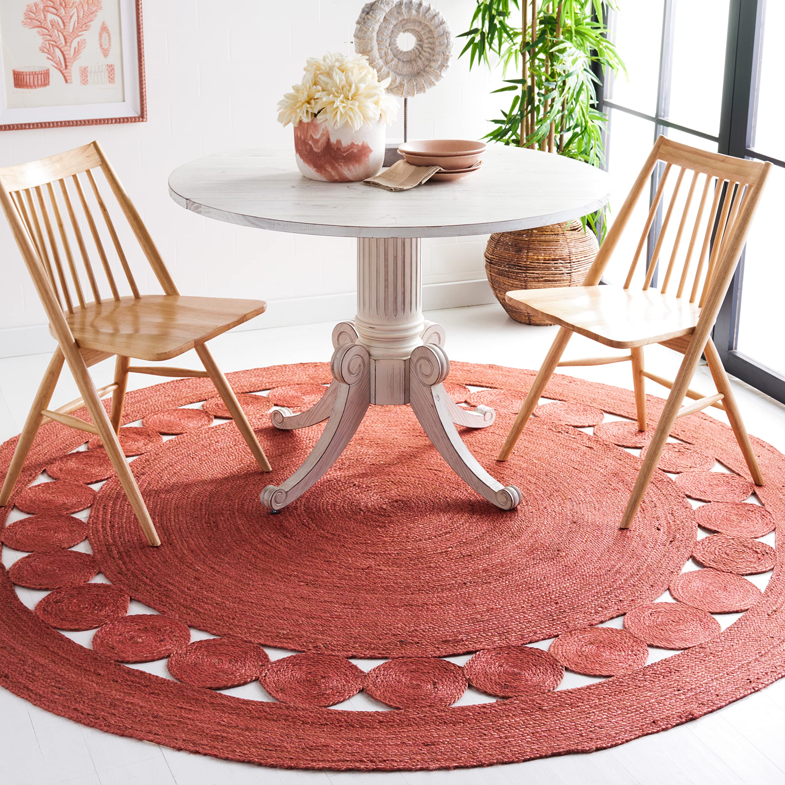SAFAVIEH Natural Fiber Round Collection 8 Round Rust NF364P Handmade Boho Charm Farmhouse Jute Area Rug