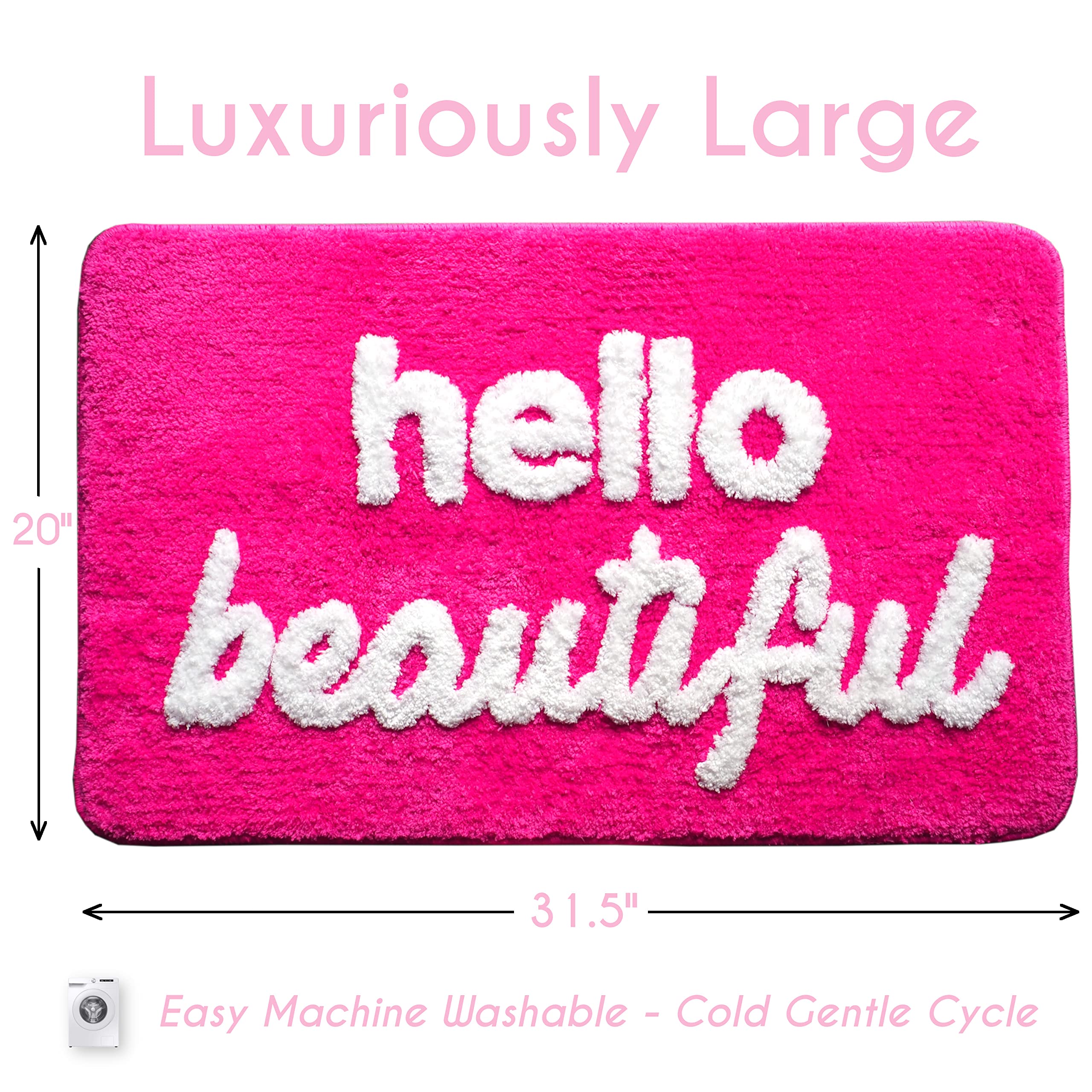 Evovee Hello Beautiful Bath Mat Cute Bathroom Rugs For Girls You Look Good Gorgeous Funny Shower Fun Bathroom Decor Non-Slip Was
