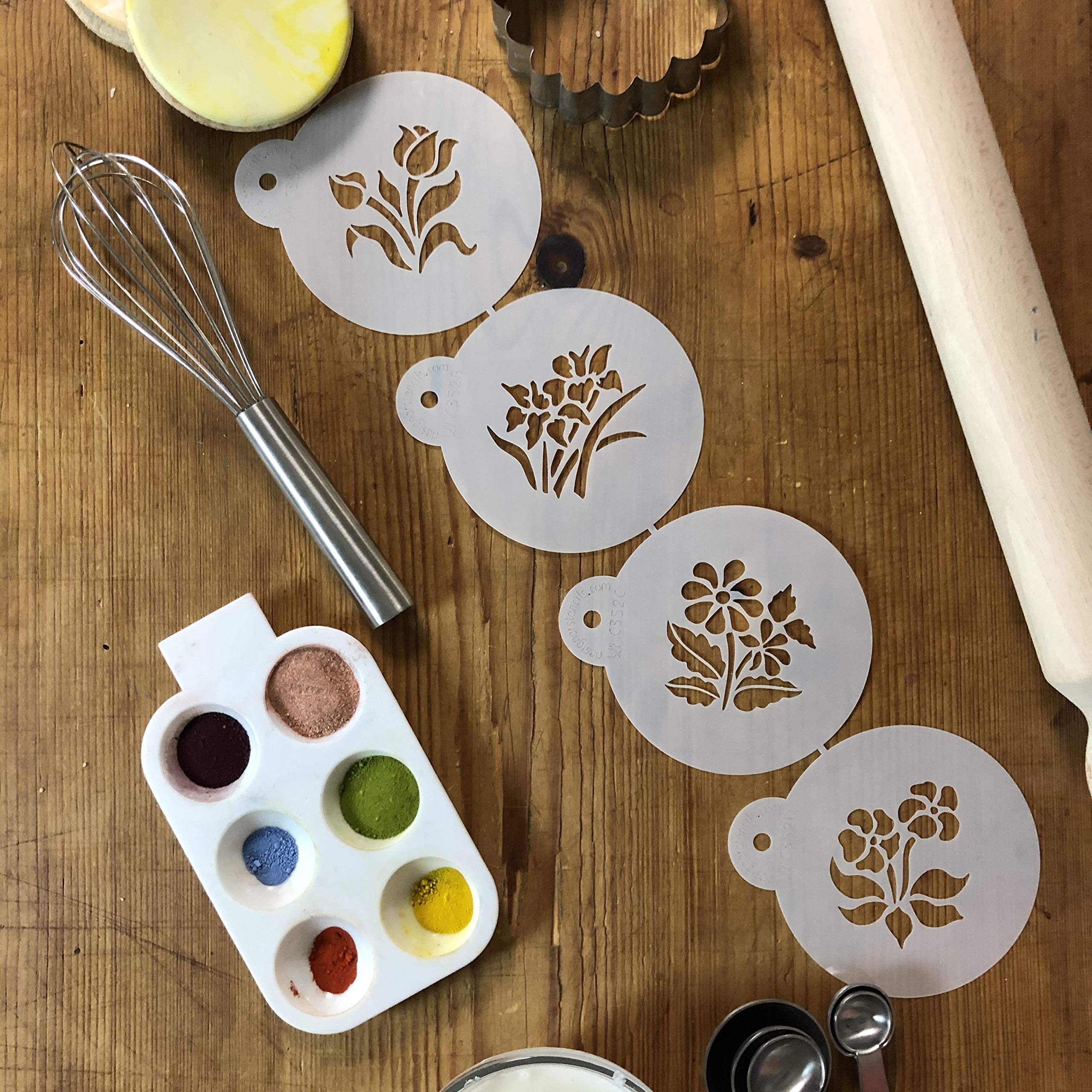 Designer Stencils Botanical Flowers Cookie Stencils, Small, Beige/Semi-Transparent