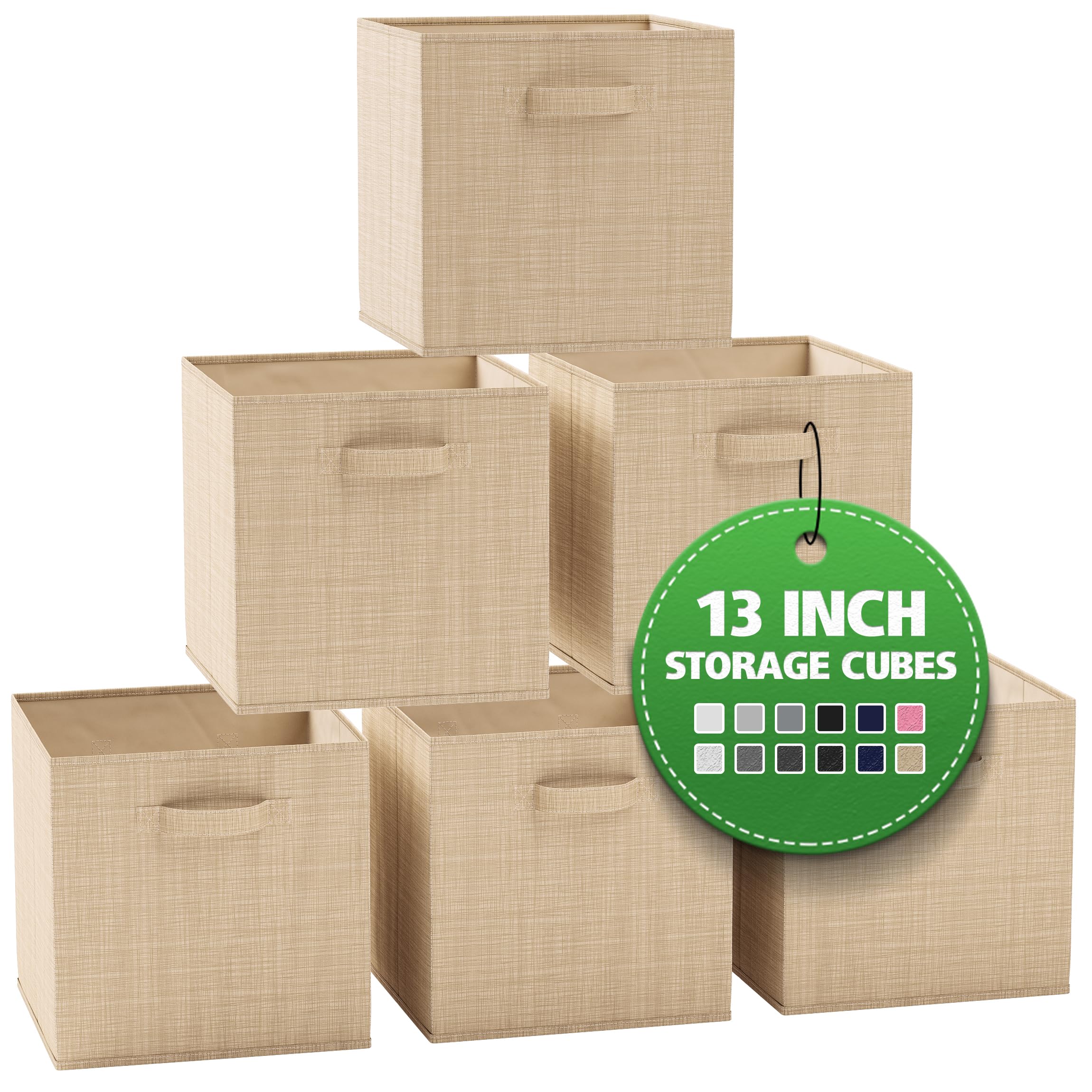 Fabric Storage Cubes For Cube Organizer - 6 Pack Heavy Duty Textured Beige Storage Bins - 13 Inch Cube Storage Bin, Use As A Clo