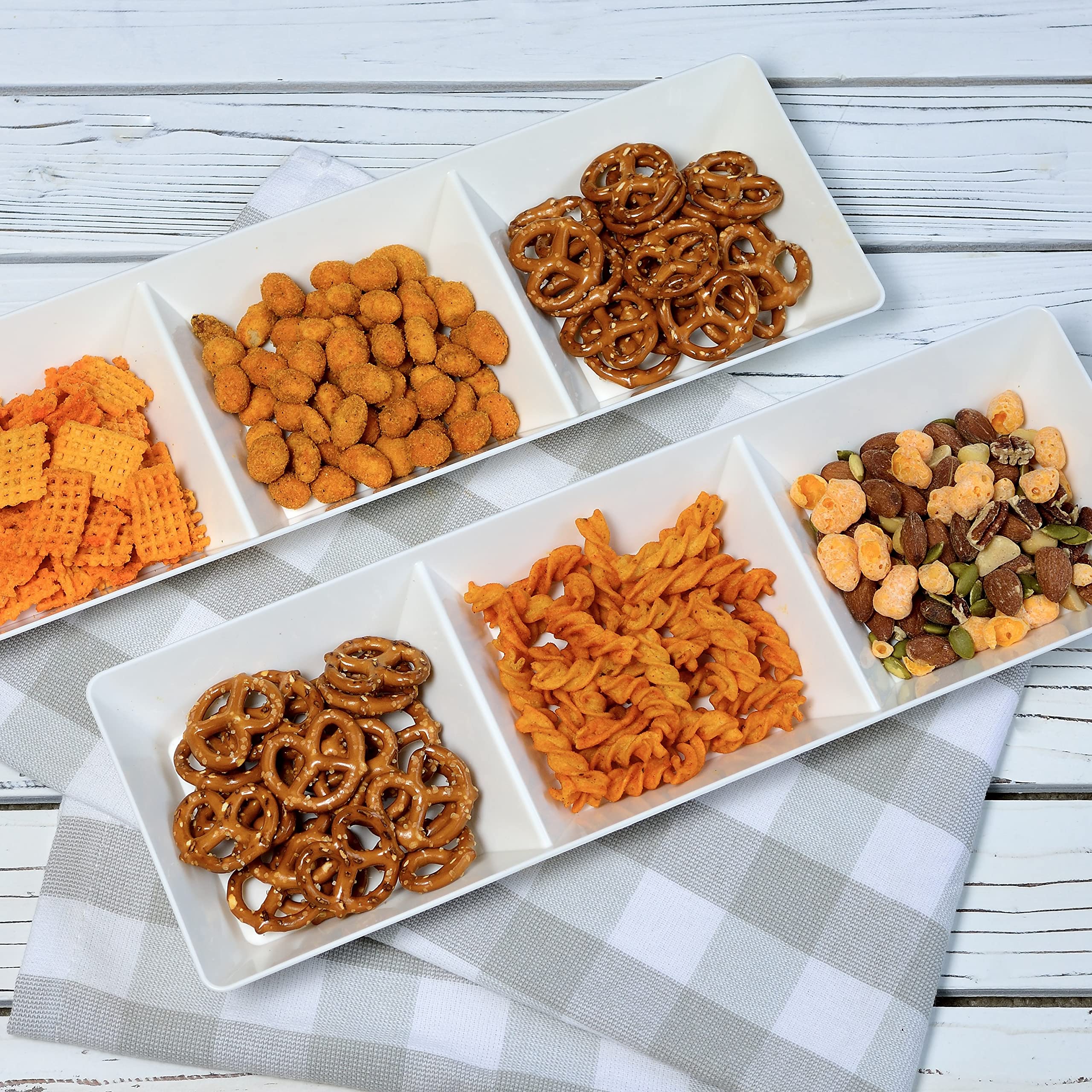 Youngever 4 Pack Stackable Serving Trays, Compartment Plastic Serving Trays, Serving Platters For Party, 15 Inch X 5 Inch (White
