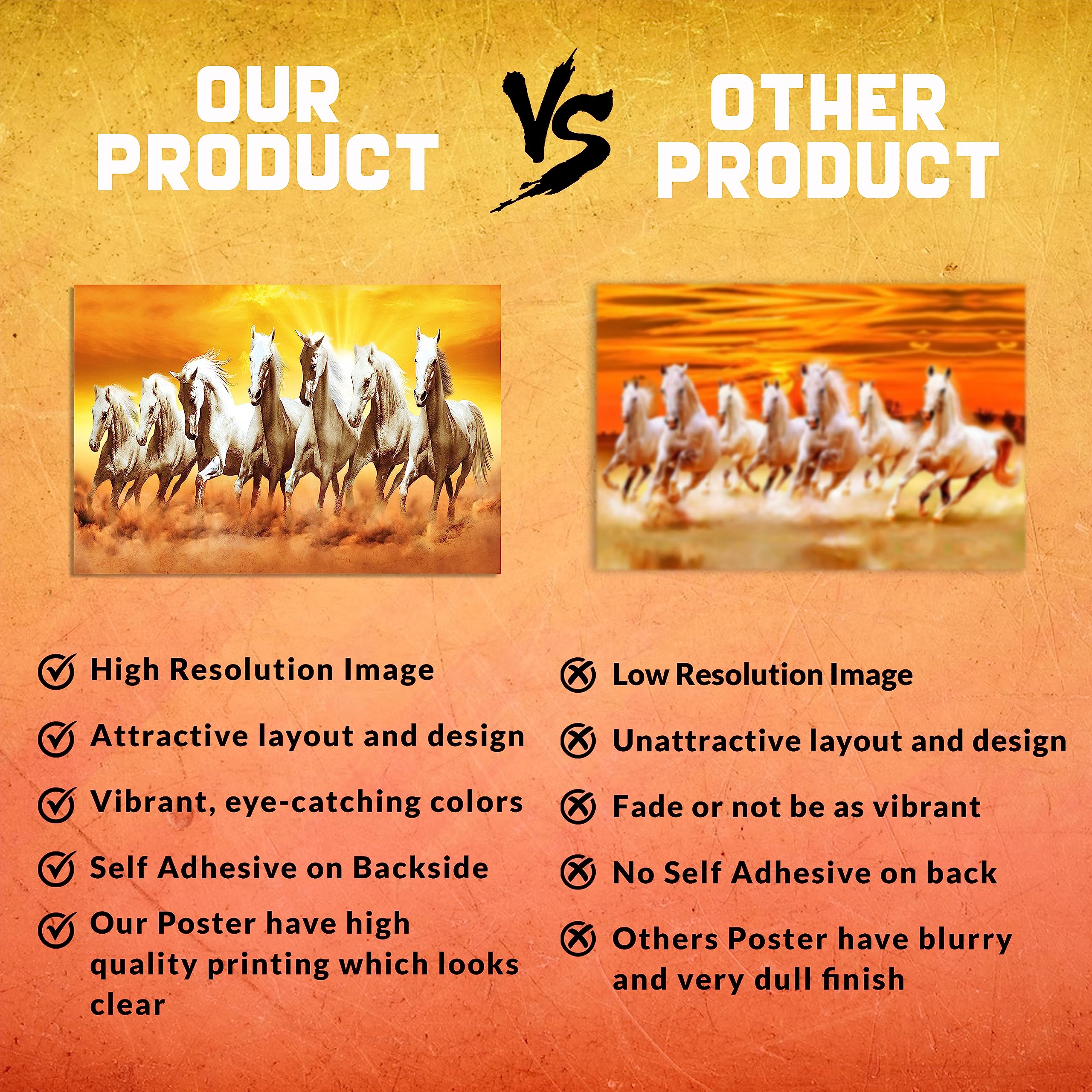 Clickedin Seven Lucky Attractive White Running Horses According To Vastu Shastra Without Frame High Glossy Laminated Wall Painti