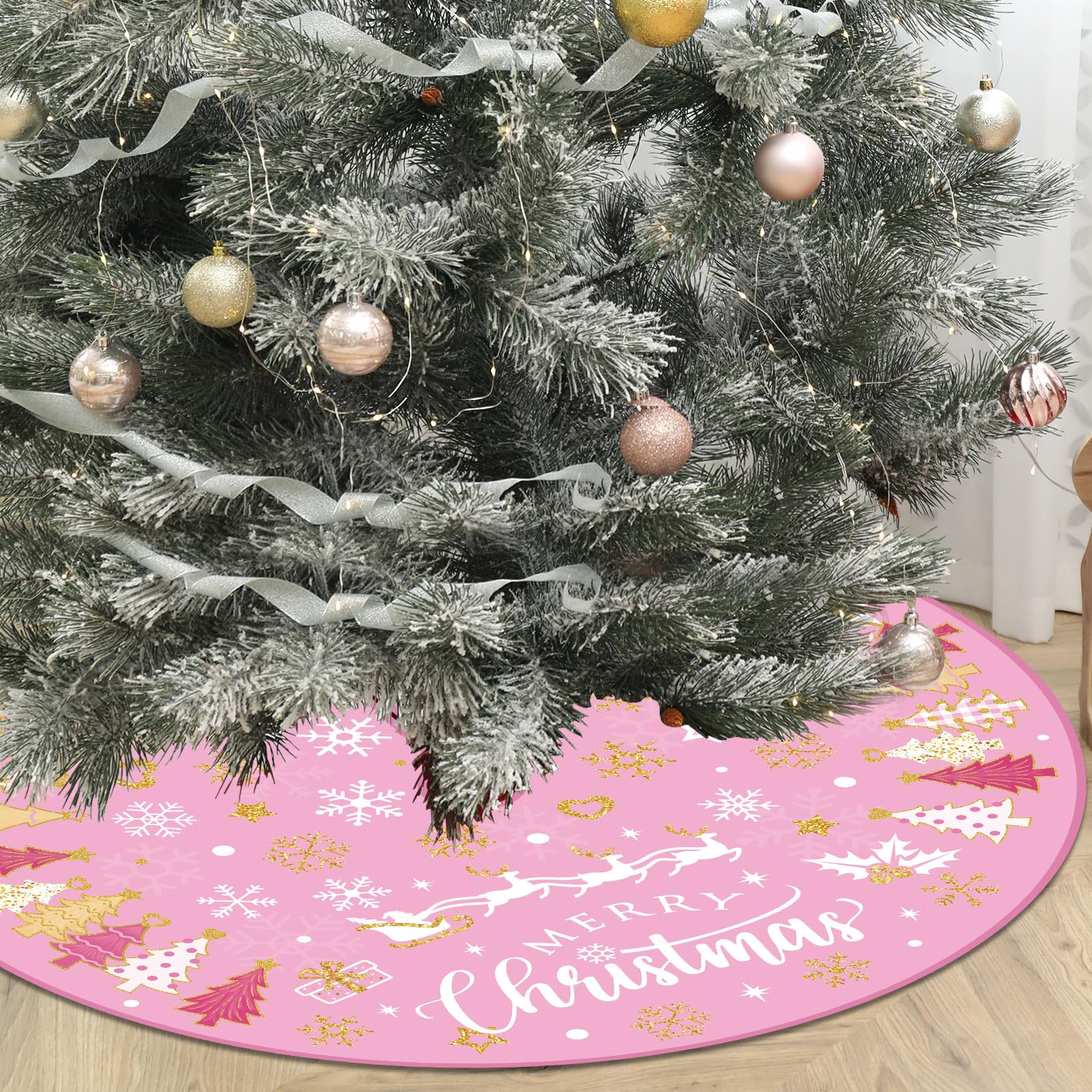 Capoda Christmas Tree Skirt 48 Inch Short Plush Xmas Tree Mat Merry Christmas Tree Collar for Winter Holiday Home Room Christmas