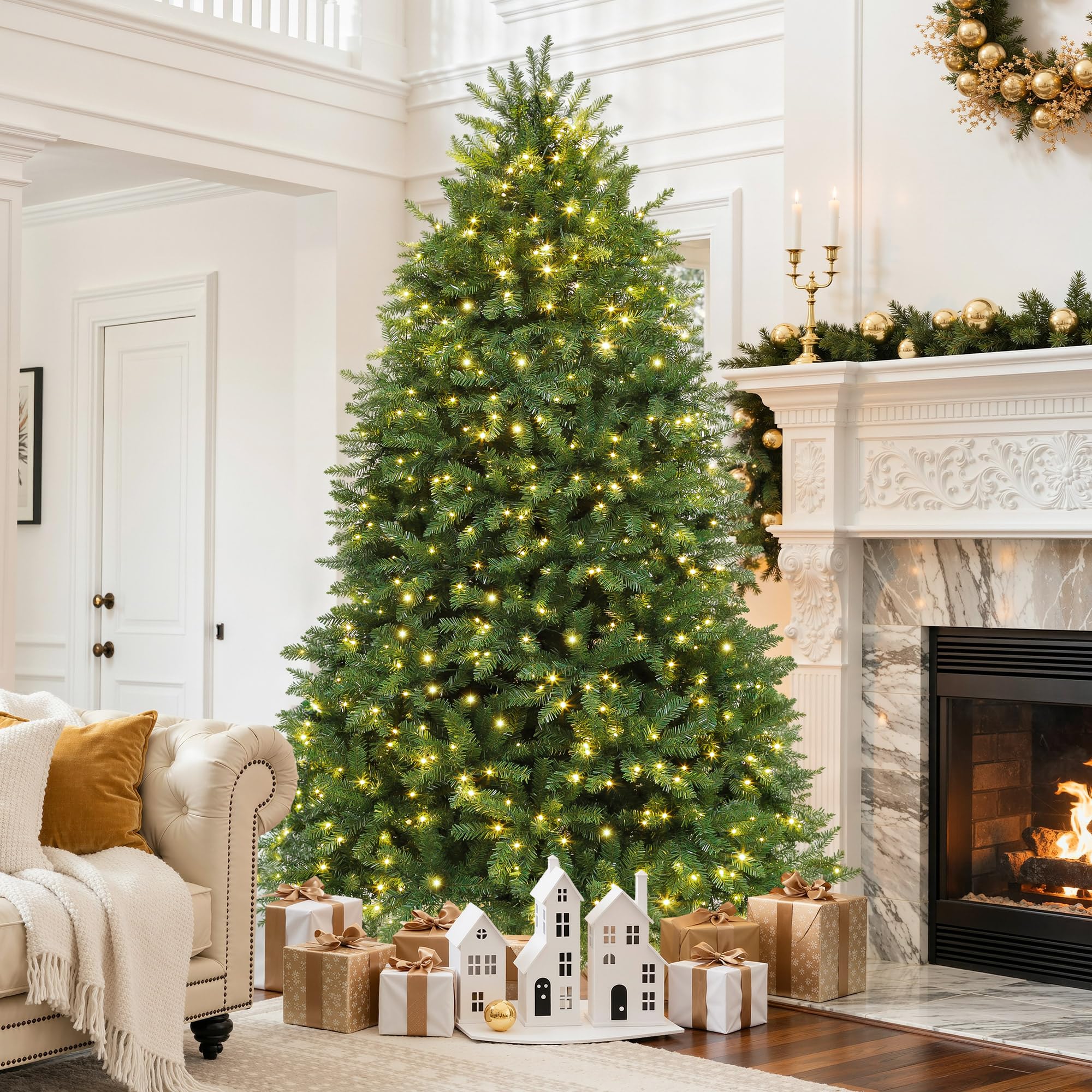 DWVO Bell Shaped Prelit Christmas Tree 6ft, Atificial Christmas Tree with 450 LED Lights Includes Metal Stand, Full Green Xmaxs 