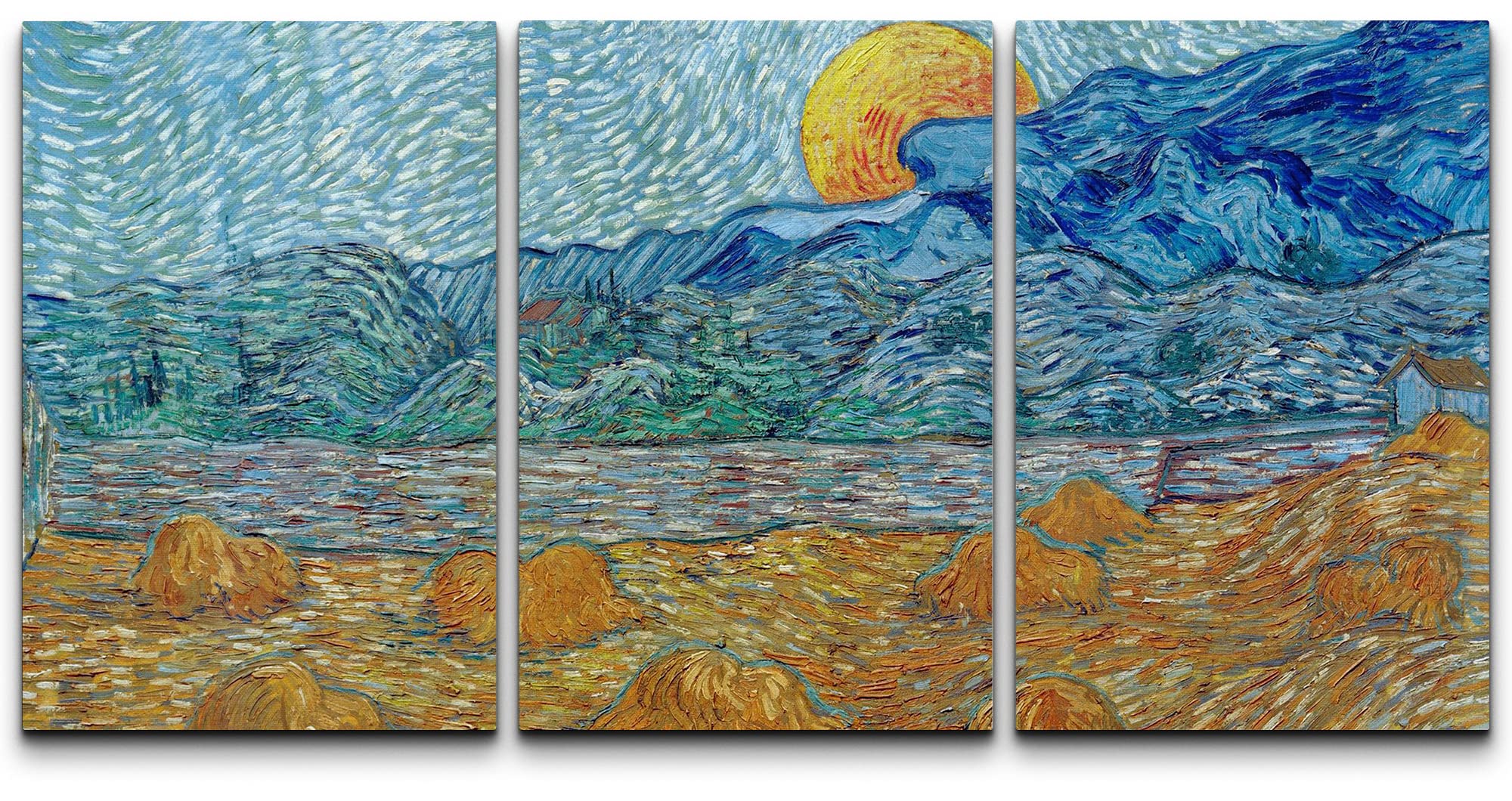 Wall26 Canvas Print Wall Art Set Evening Landscape With Rising Moon Vincent Van Gogh Classical Illustrations Fine Art Decorative
