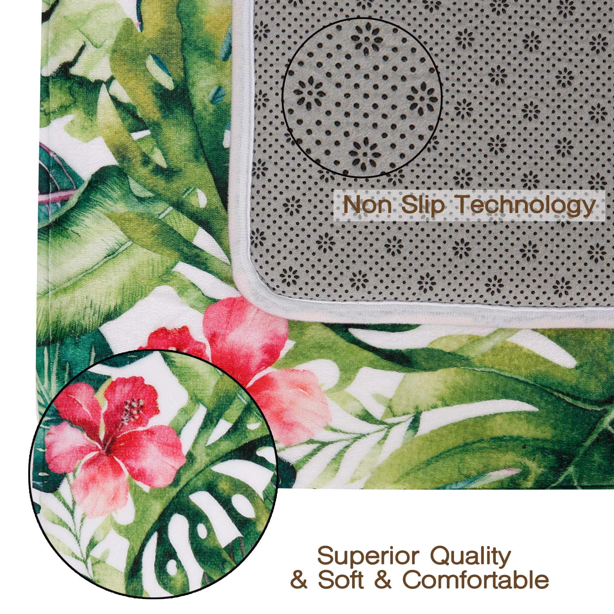 Livilan Green Bathroom Rug, Green Bath Mat, Leaf Bath Mat, Leaf Bathroom Rug, Tropical Bath Mat, Tropical Bathroom Rug, Flamingo