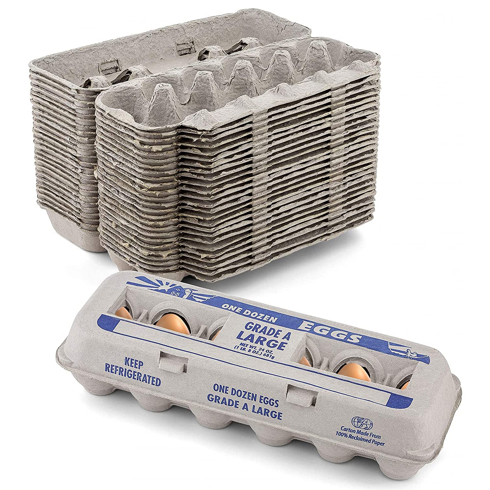 Printed Empty Egg Cartons Holds Up To Twelve Eggs - 1 Dozen Large - Natural Pulp Paper Egg Crate - By Mt Products (15 Cartons) -