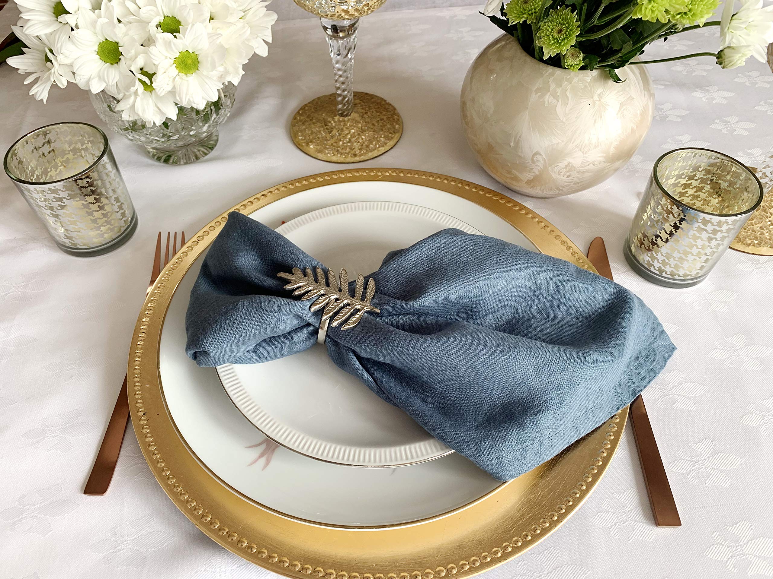 Linen Napkins -100% French Flax - Stonewashed Pure Linen Cloth Napkins - Size 18 Inch X 18 Inch - Set Of 4 (Soft Teal Blue)