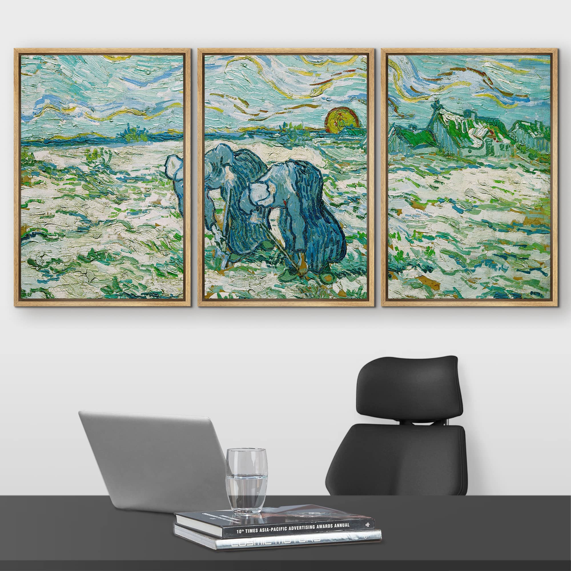Wall26 Framed Canvas Print Wall Art Set Two Peasant Women Digging In Field Vincent Van Gogh Classical Illustrations Fine Art Dec