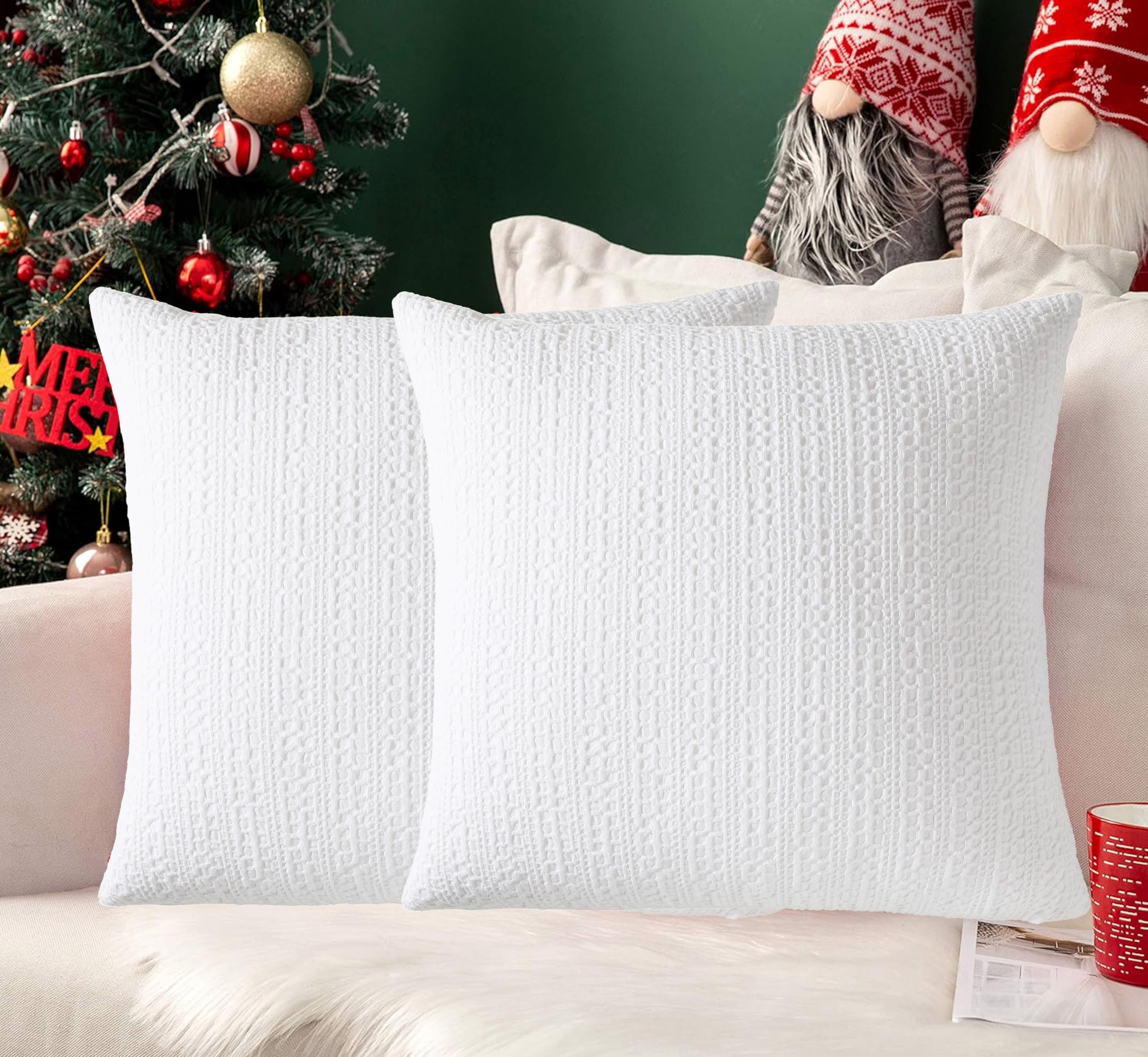 Mosey 20X20 Cushion Covers Set Of 2 | Boho Cushion Cover 20 Inch X 20 Inch | Sofa 20 Inch Cushion Cover | White Pillow Cover 50C