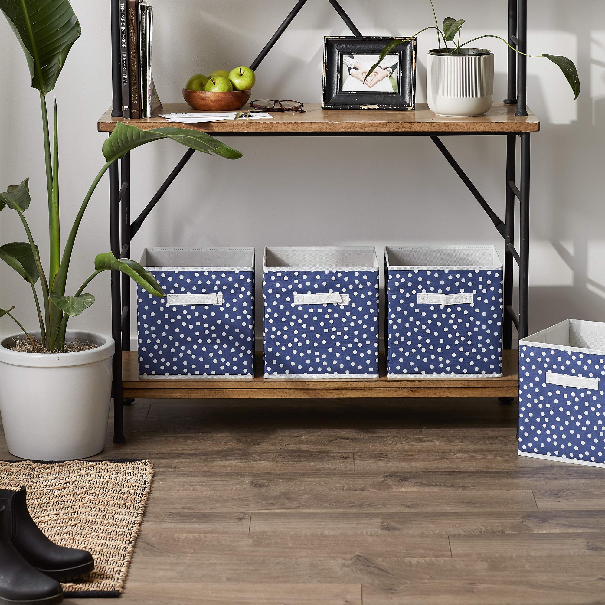 DII Non Woven Storage Collection Polka Dot Collapsible Bin  French Blue & White  Small Set  11x11x11 Cube  4 Piece