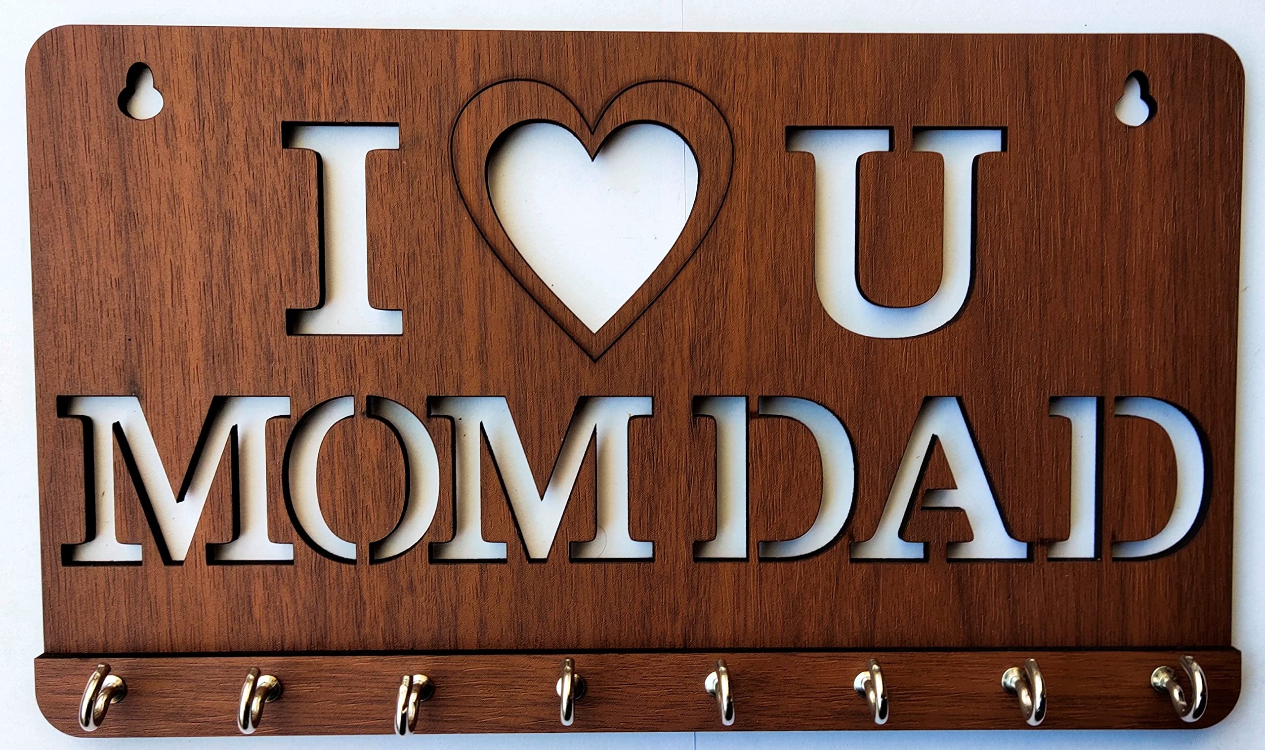 My Dream Carts I Love You Mom Dad Key Holder, Wooden Keychain Hanger, Key Hanger for Home Decor, Key Chain Holder for Wall Gift 