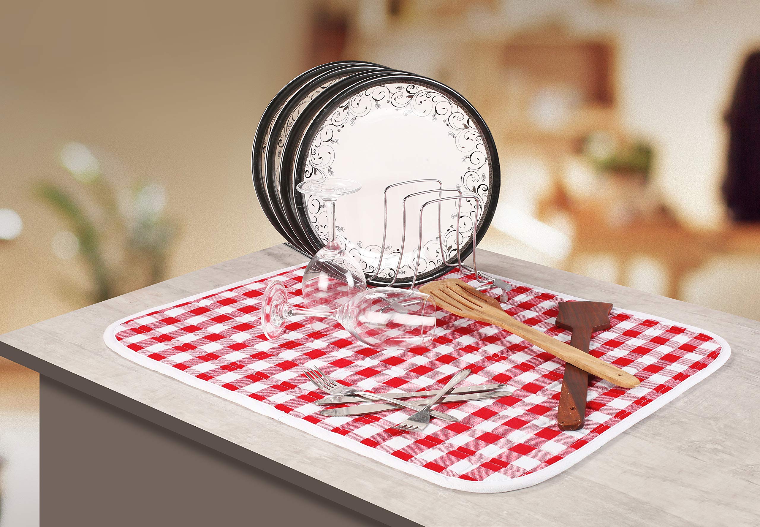 2-Piece Dish Drying Mat Set 16''X18'' Buffalo Classic Check Plaid - Red,Dish Drying Mat,Buffalo Check Drying Mat,Buffalo Plaid D
