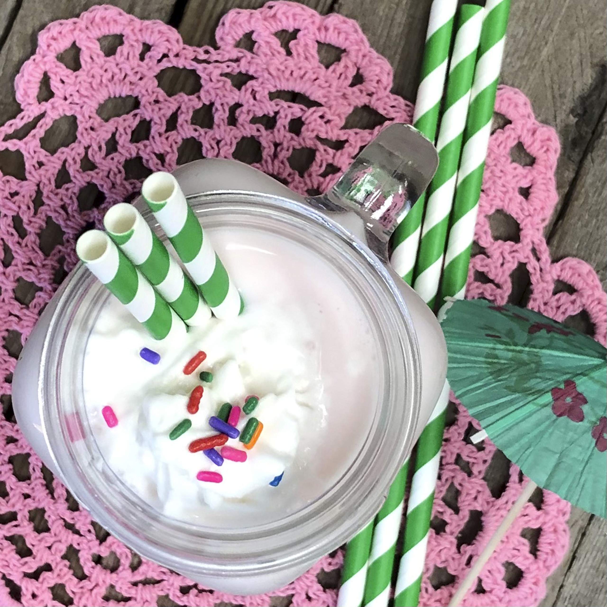 Green Striped Paper Straws - Green White Stripe - Christmas St Patrick'S Birthday Supply - 7.75 Inches - 50 Pack