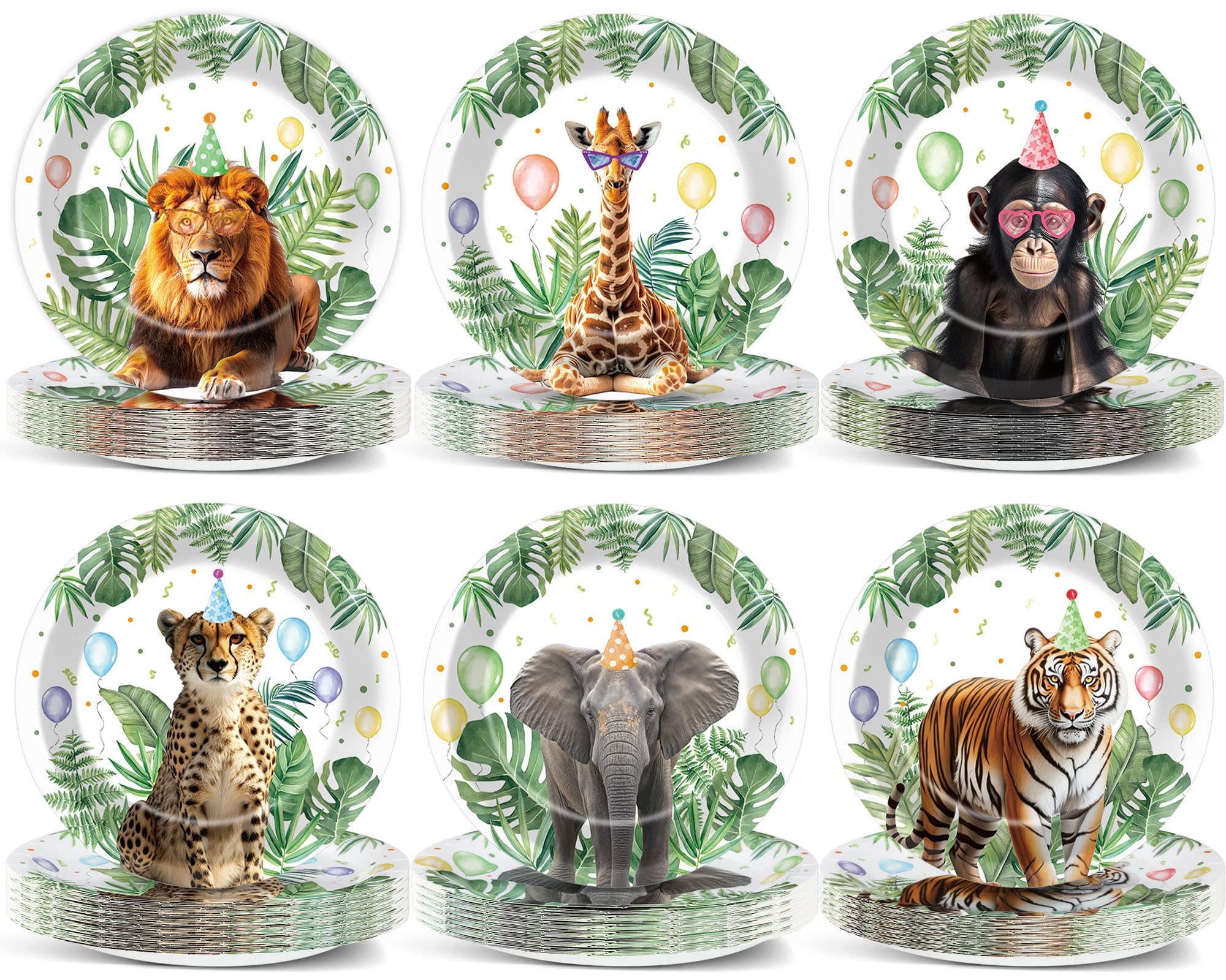 ZOIIWA 60PCS Jungle Safari Party Plates 7inch Wild Animals Birthday Paper Dinnerware Plate Set Safari Animal Themed Decorations 