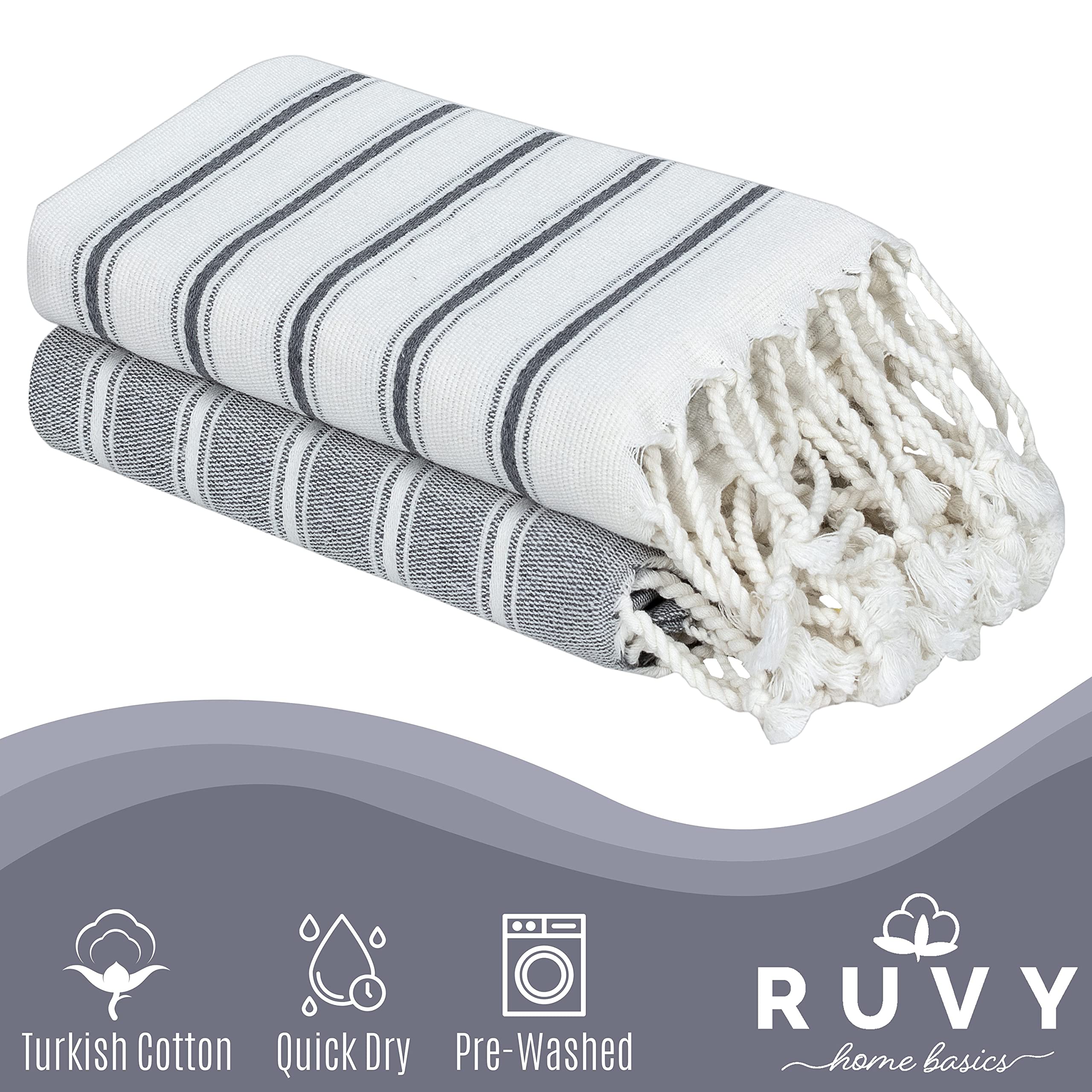 Ruvy Home Basics Turkish Hand Towels For Bathroom Set Of 2 | 18''X40'', Cotton | Bathroom Hand Towels & Decorative Hand Towels F