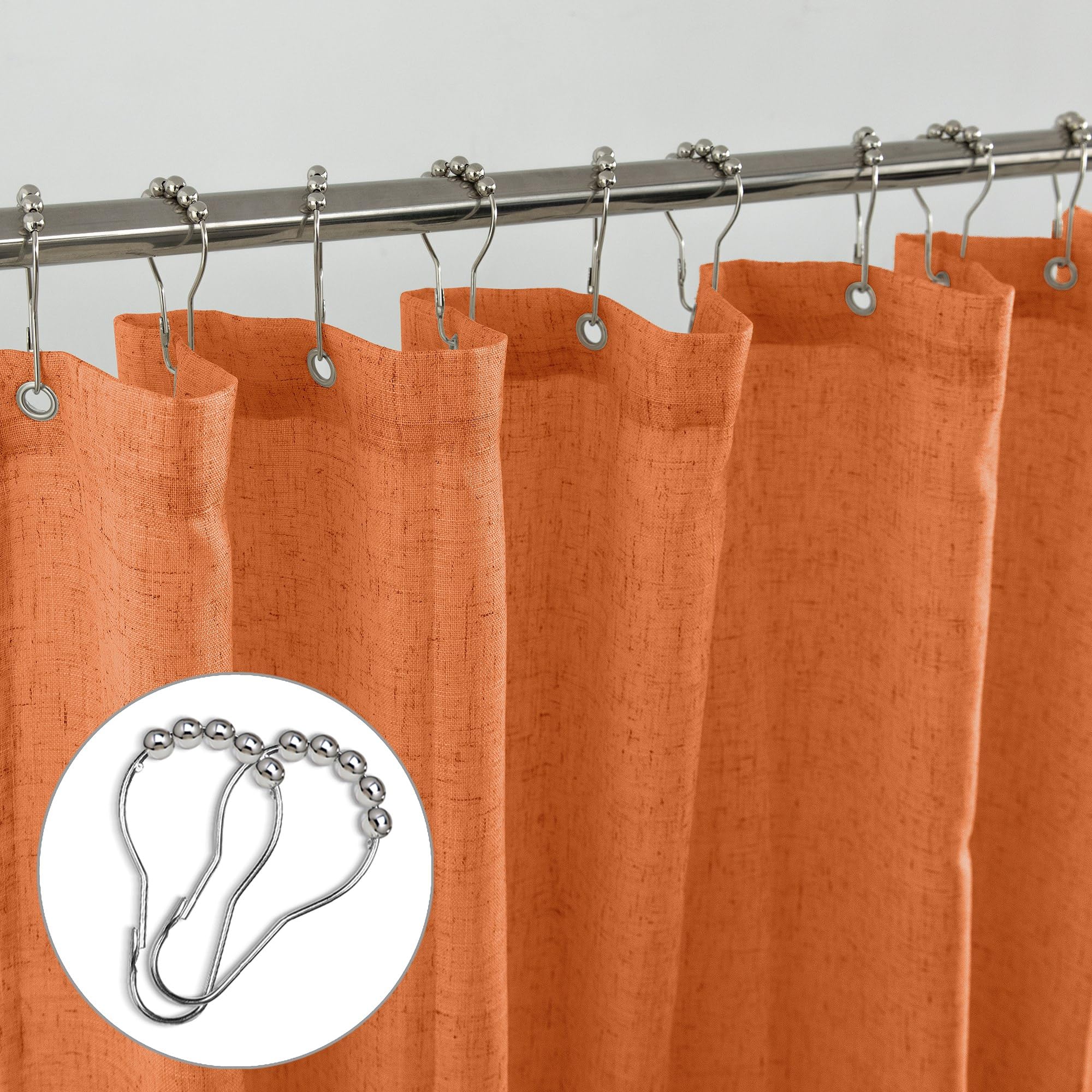 Koufall Orange Shower Curtain For Bathroom,Burnt Pumpkin Color Linen Fall Shower Curtains Set With Hooks,72X84 Inch