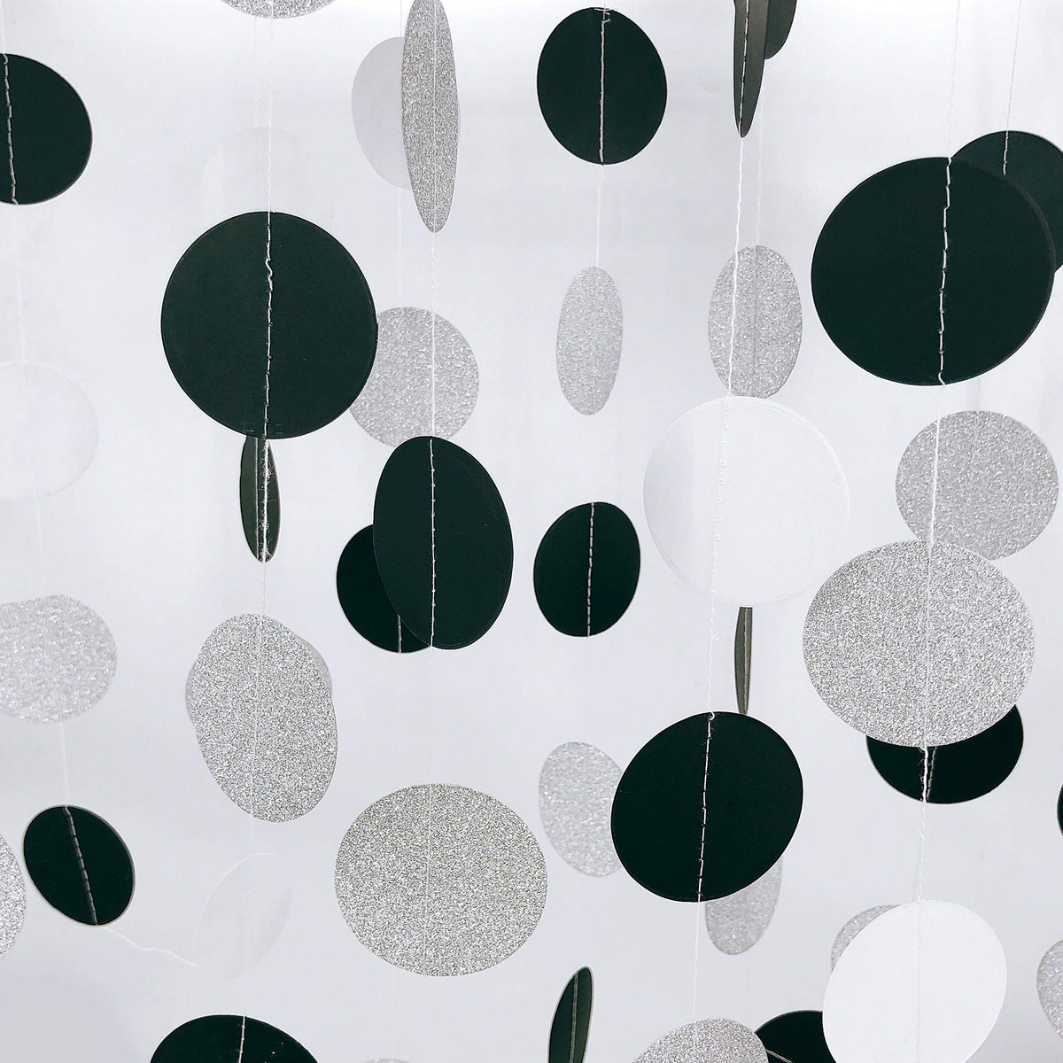 Black White Hanging Paper Party Garlands Glitter Silver Circle Dots Baby Shower Birthday Ceiling Hangings Wedding Bridal Shower