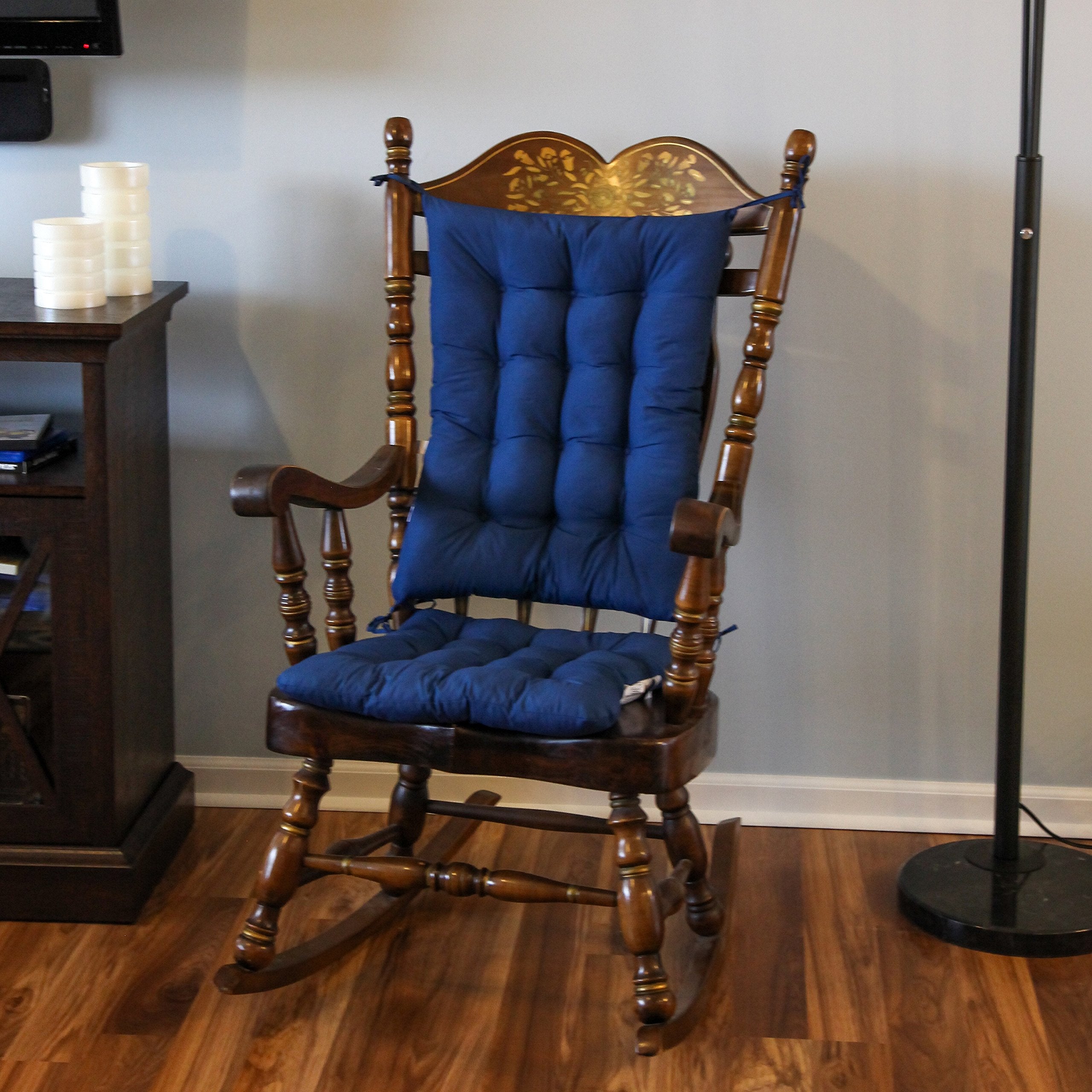 Trenton Gifts 2-Piece Padded Rocking Chair Cushion Set. Comfortable Blue Seat And Back Pad. Fits Most Rocking Chairs. Premium Qu