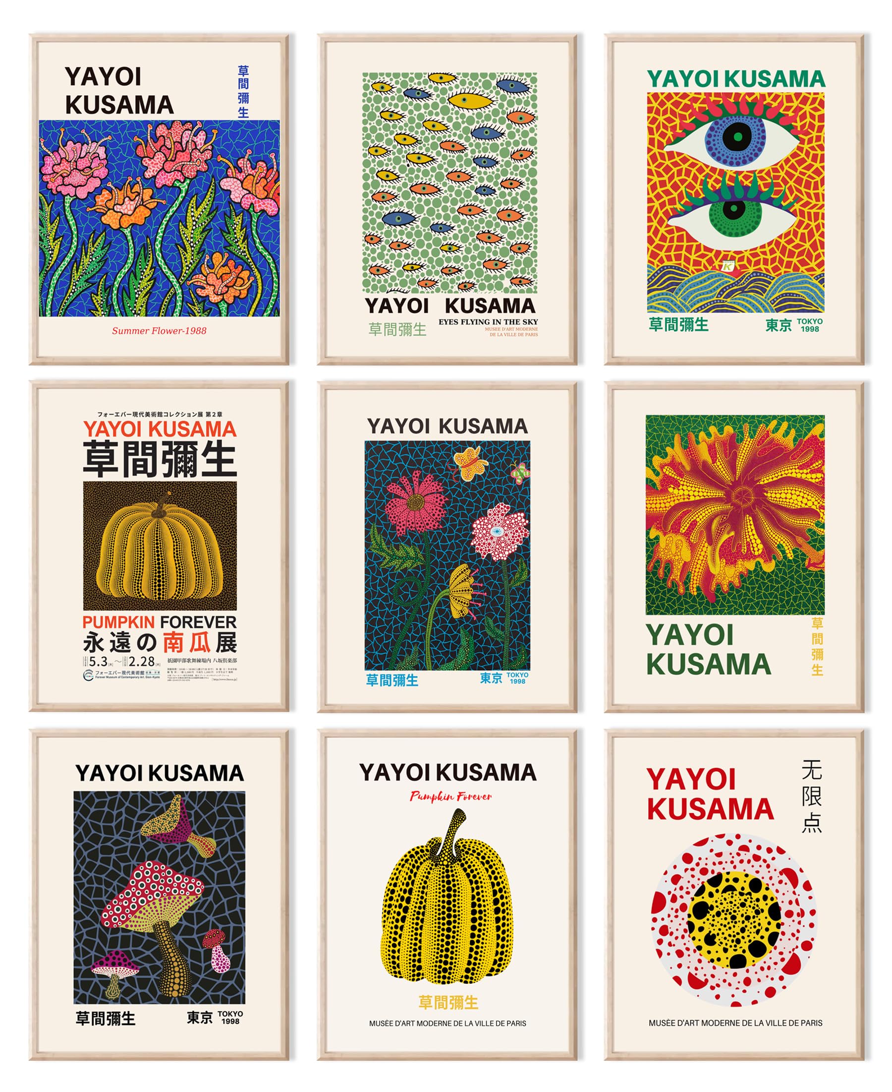 Yayoi Kusama Posters, Vintage Yayoi Kusama Wall Art Prints Gallery Exhibition Poster Set, ???? Japanese Canvas Paintings Aesthet