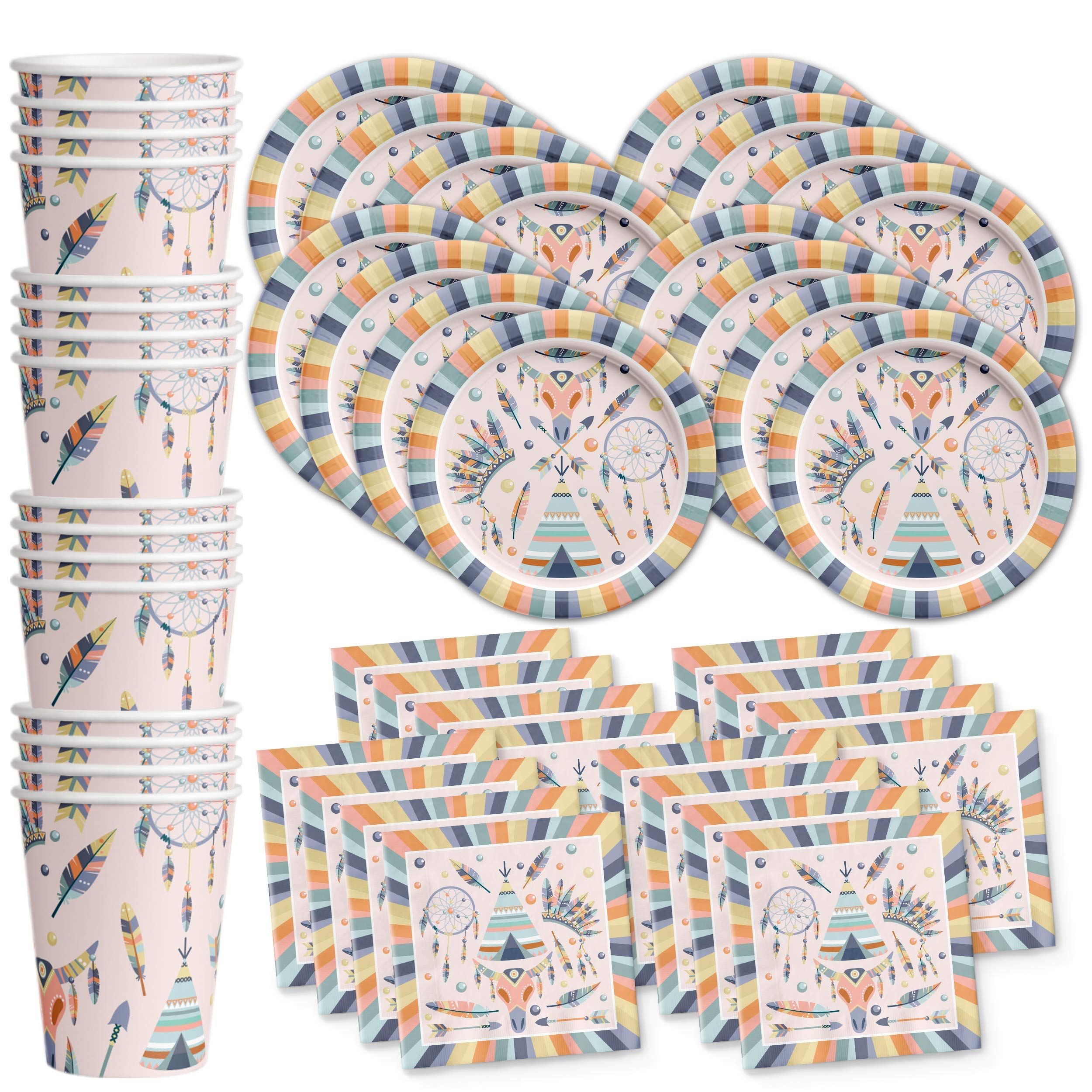 Tribal Boho Birthday Party Supplies Set Plates Napkins Cups Tableware Kit For 16