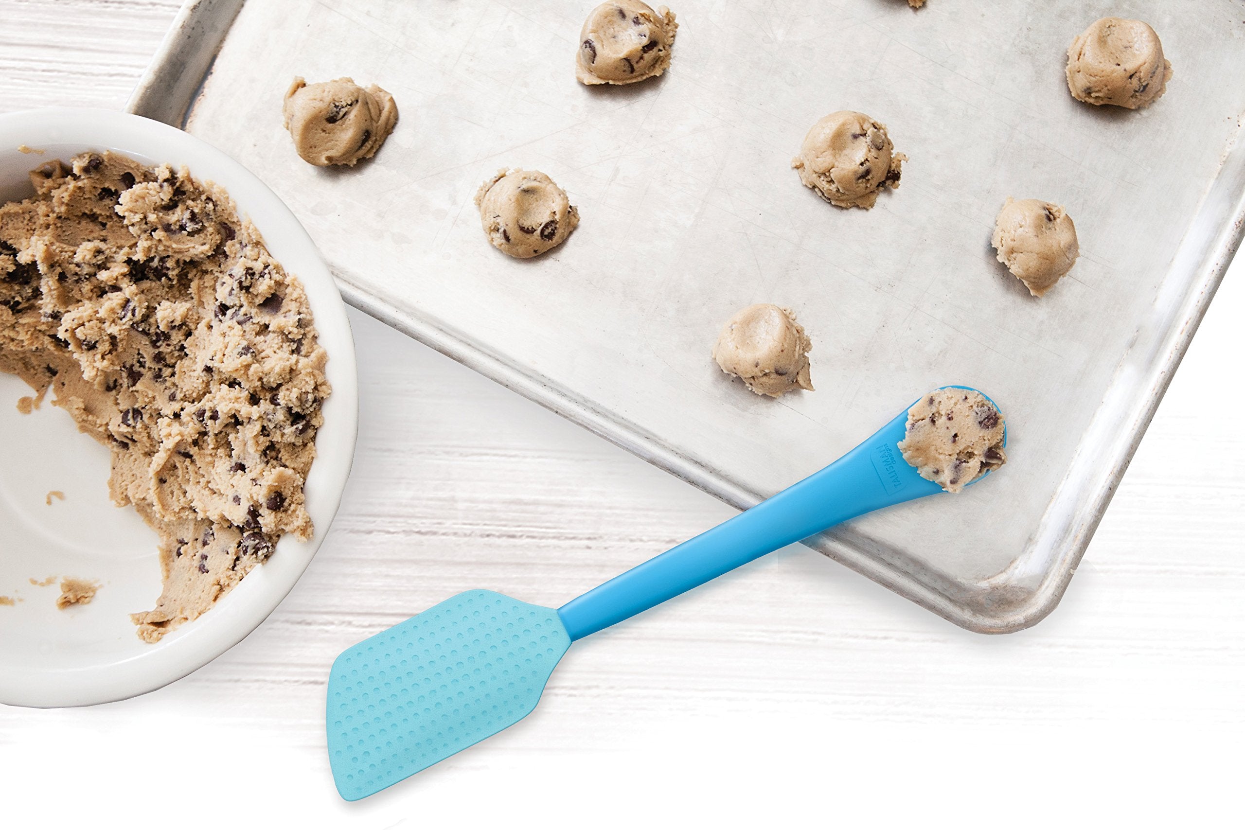 Talisman Designs 2 Piece Set, Bpa-Free Silicone Cookie Scoop And Scraper Spatulas Blue