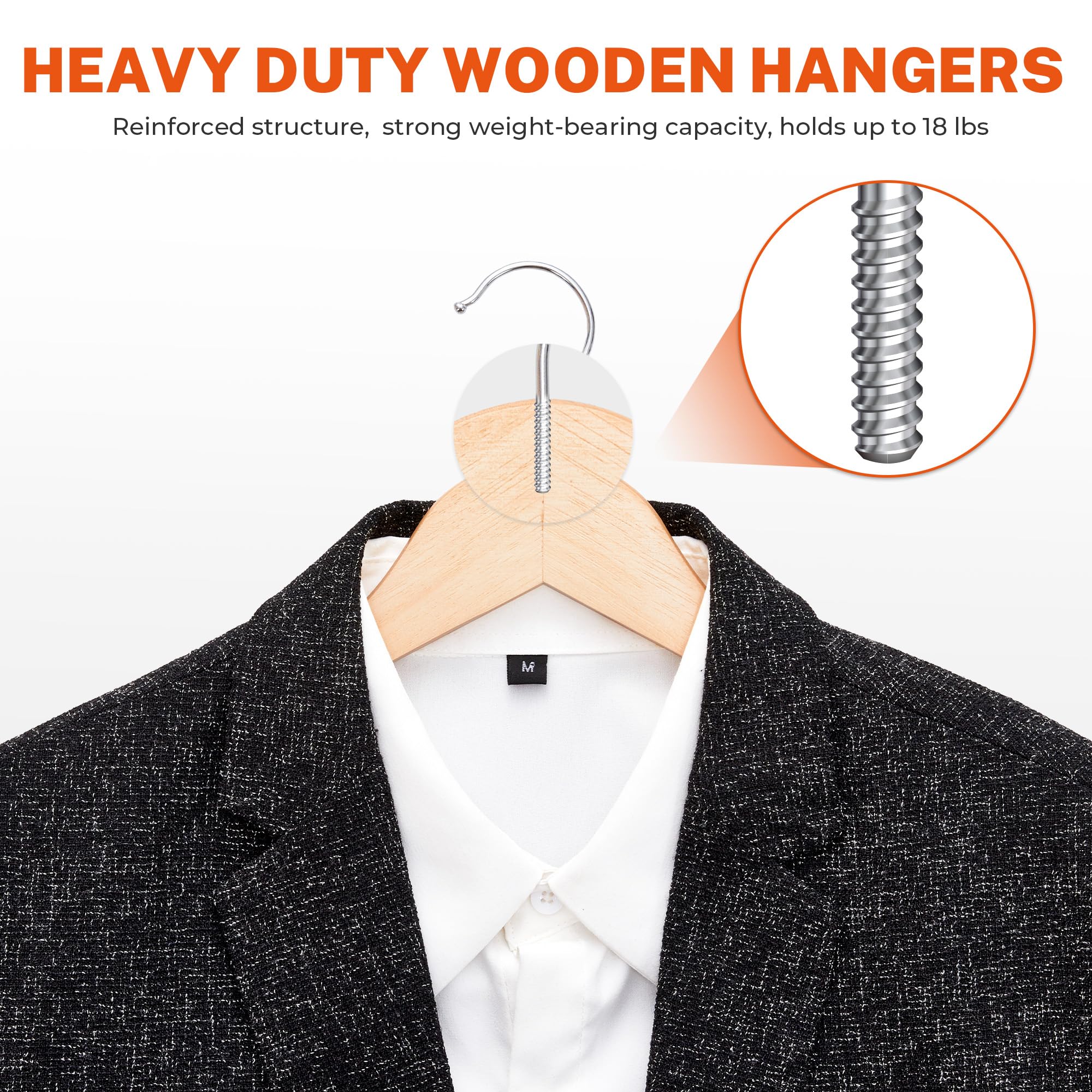 House Day Wooden Hangers With Clips 24 Pack,Wooden Suit Hangers Skirt Hangers Solid Wood Pants Hangers Natural Smooth Finish Woo