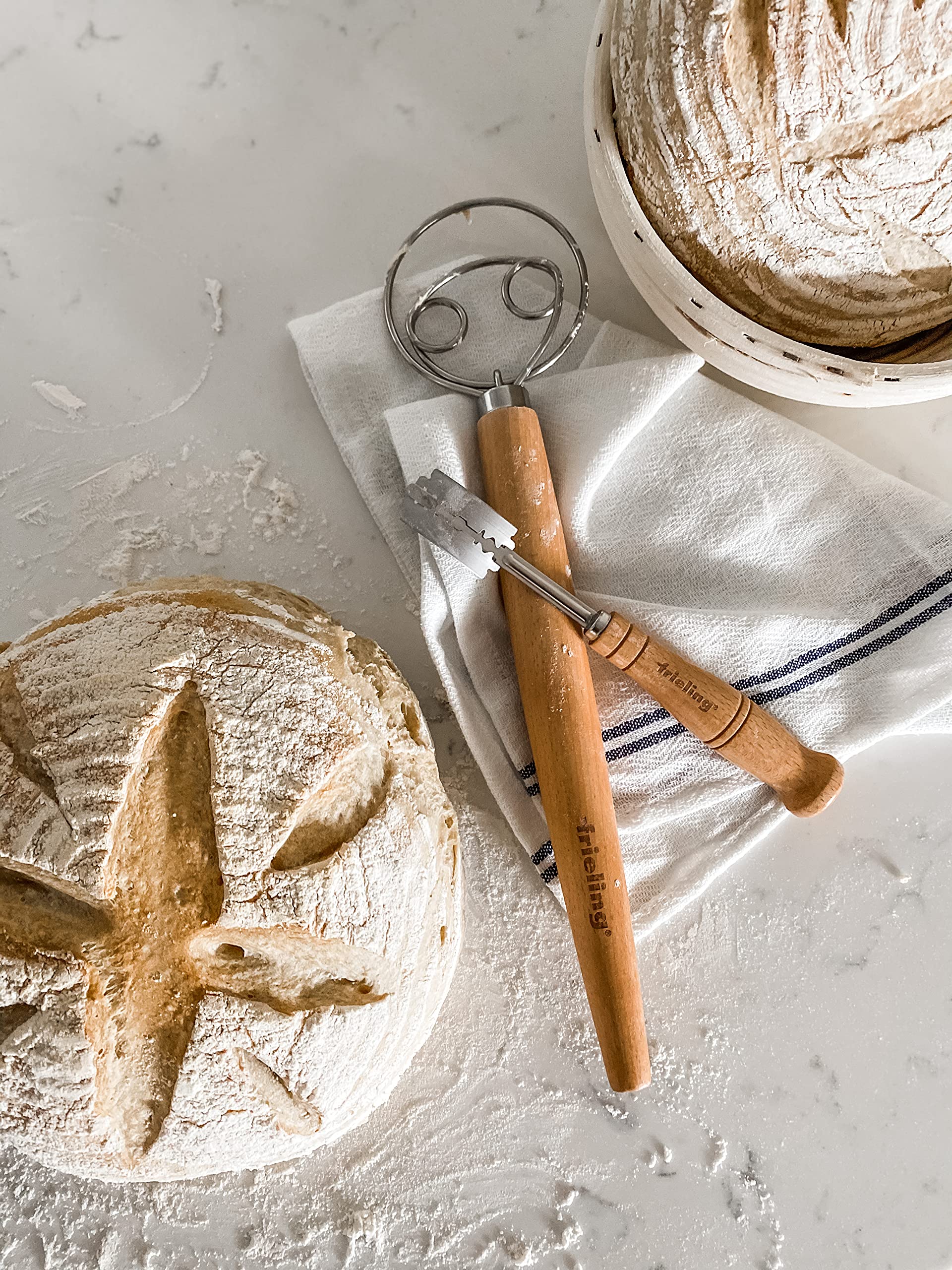 Frieling Wood And Stainless Batter Whisk For Mixing Dough, 13-Inch, Natural