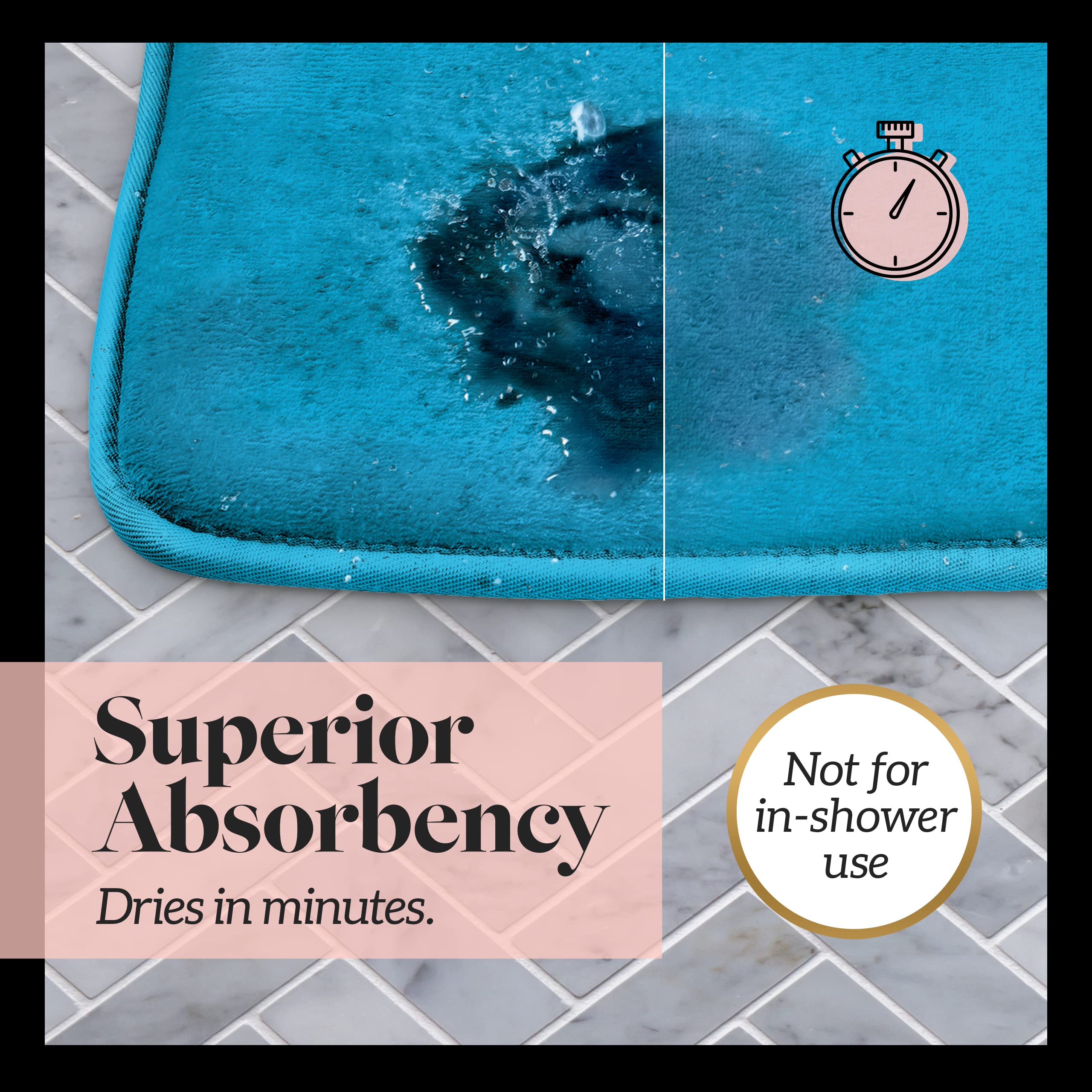 Genteele Bath Mats for Bathroom Non Slip - Caribbean Sea 17 '' x 24 '' Memory Foam Bathroom Rugs - Quick Dry Bath Mat