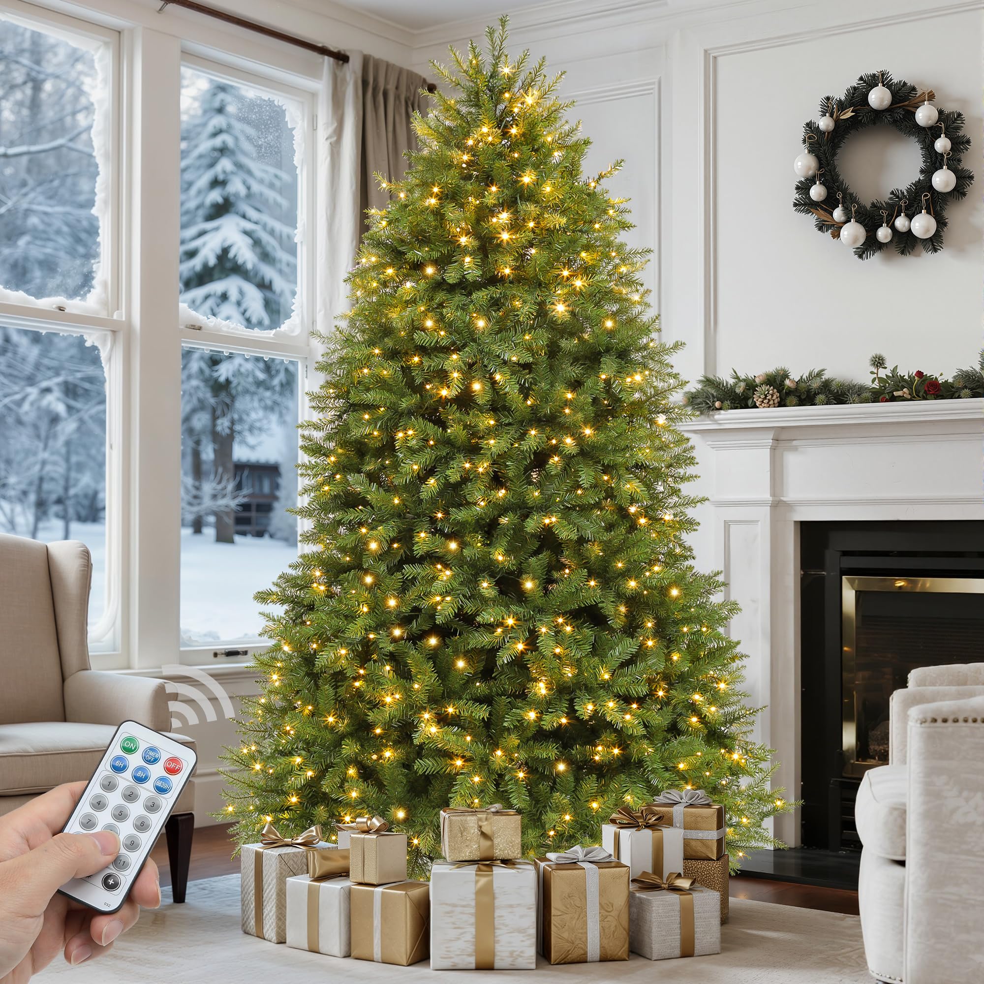 GOOBED 6FT Prelit Artificial Christmas Tree with Remote, Green Bell Shape Christmas Tree with Dual Color LED Lights, 11 Light Mo