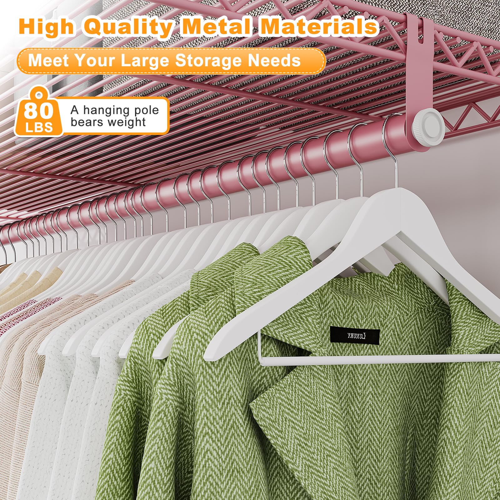 Raybee Pink Clothes Rack, Heavy Duty Clothing Racks For Hanging Clothes Load 835Lbs, Metal Freestanding Closet, Clothing Rack He