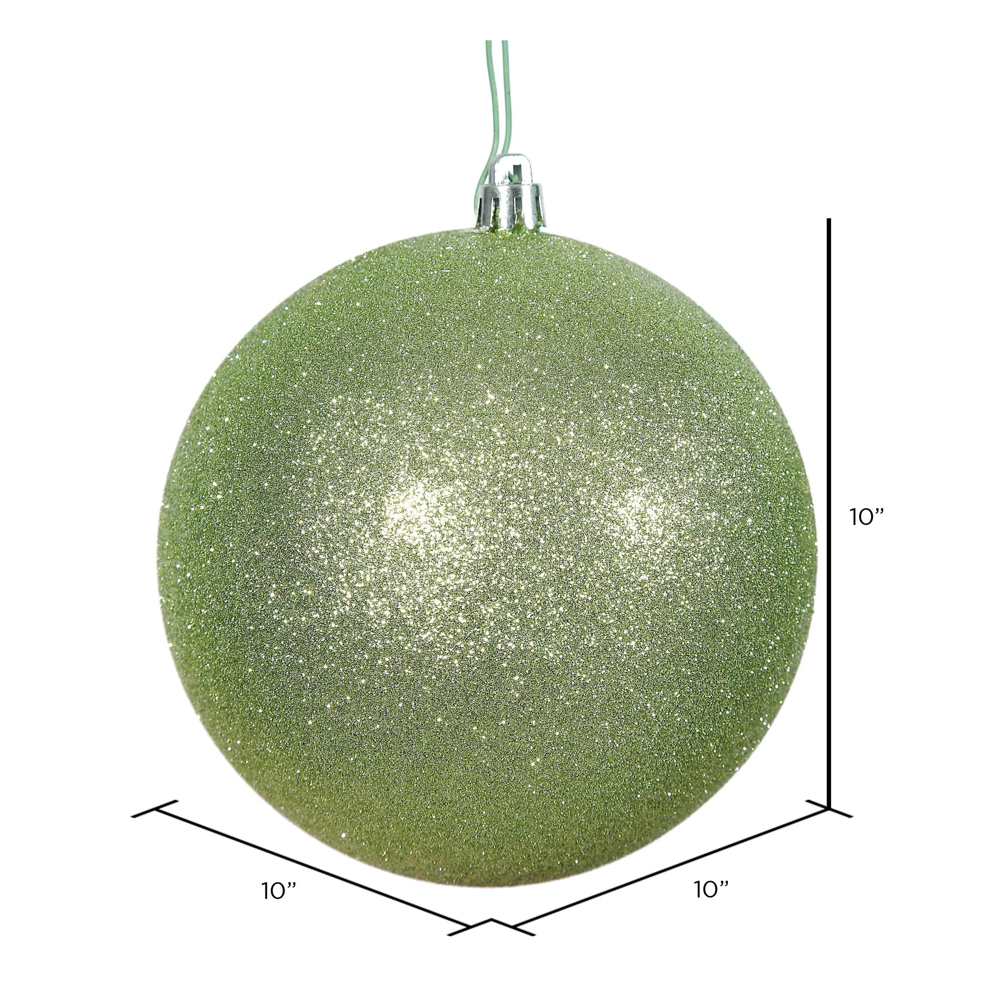 Vickerman N592554DG Glitter Ball Ornament with Shatterproof UV Resistant, Pre-drilled Cap Secured & 6 of Green Floral Wire, 10,