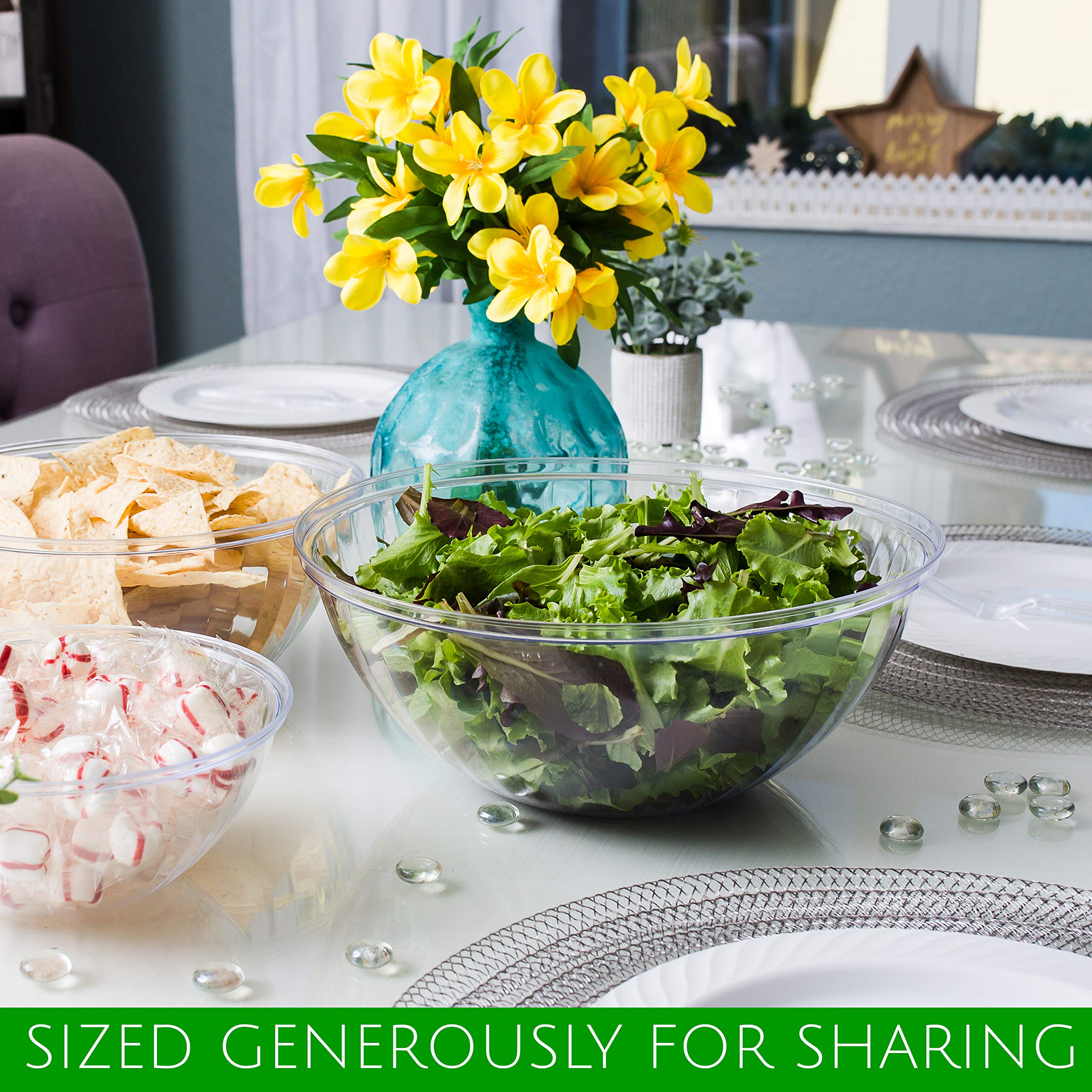 Plasticpro Disposable 150 Ounce Round Crystal Clear Plastic Serving Bowls For Snack Or Chip ,Candy Dish, Party Salad Container P