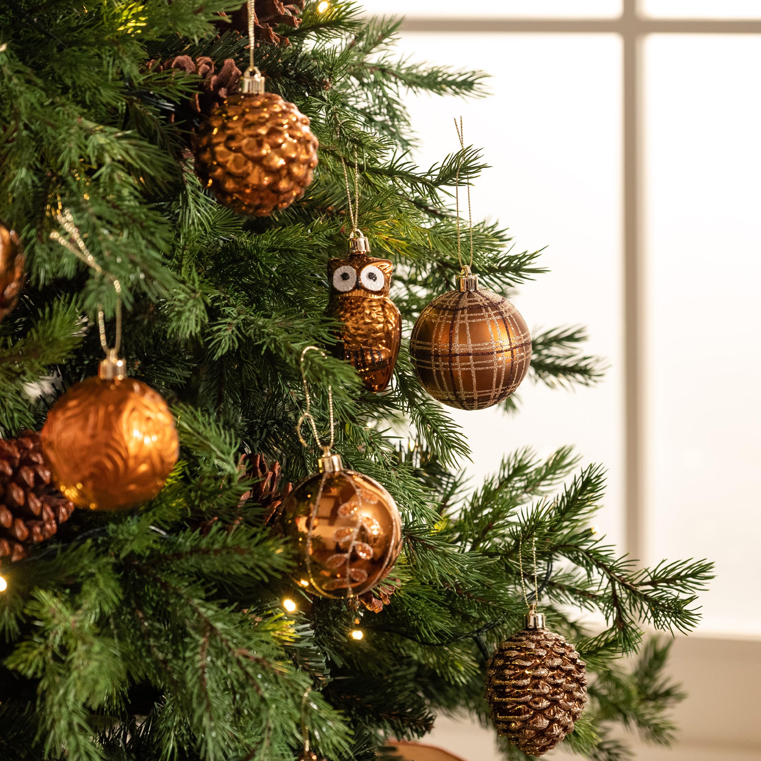 Valery Madelyn Ornaments for Christmas Trees, 70ct Bronze Copper and Gold Shatterproof Christmas Tree Decorations, Woodland Brow
