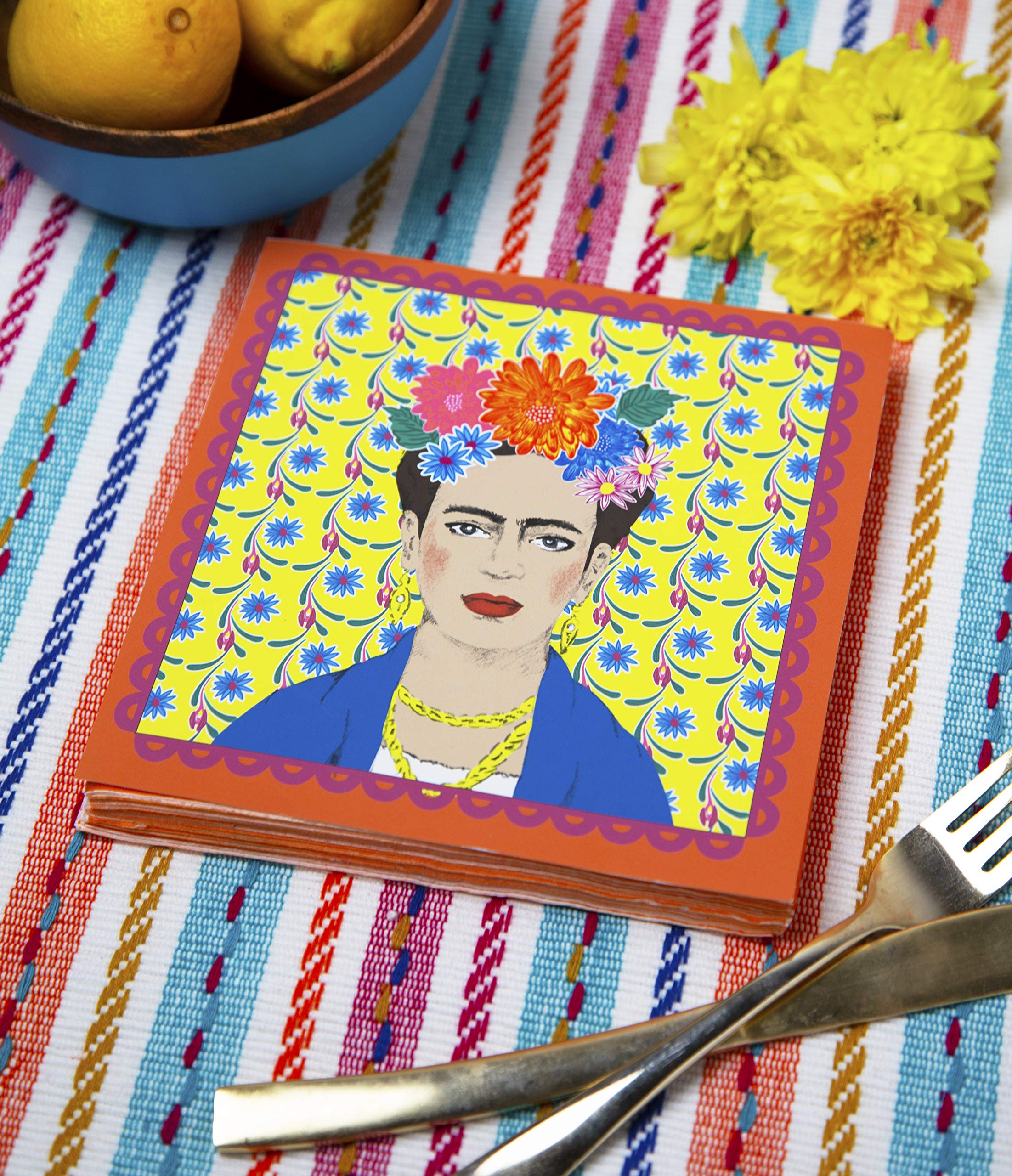 Yellow Frida Kahlo Print Paper Napkins  Disposable Serviettes  Tableware For Indoor or Outdoor Dining  Mexican Fiesta Decorations  For Boho Birthday Party  Cinco De Mayo  BBQ  Decoupage Pack of 20