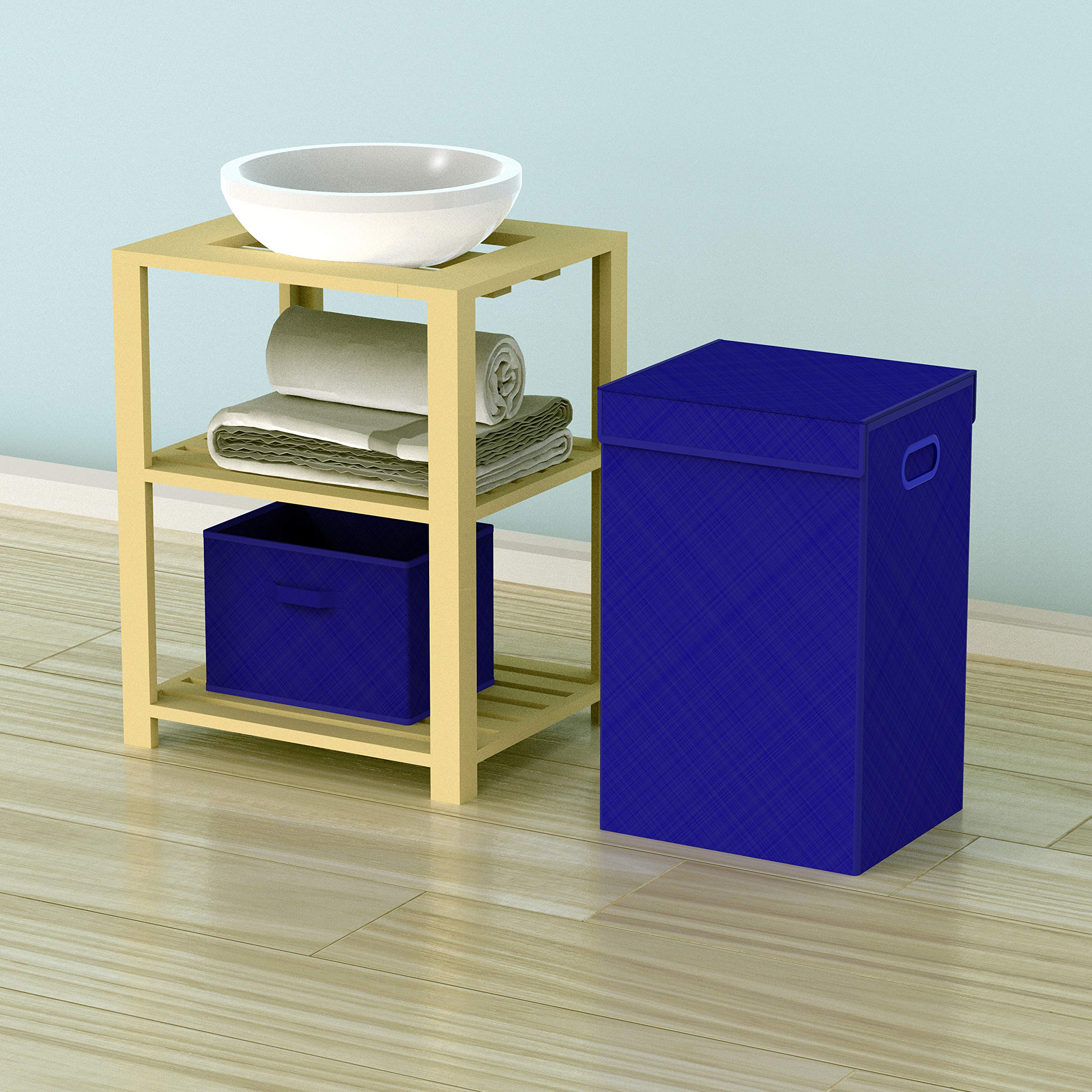 Simple Houseware Foldable Laundry Hamper Basket With Lid, Dark Blue