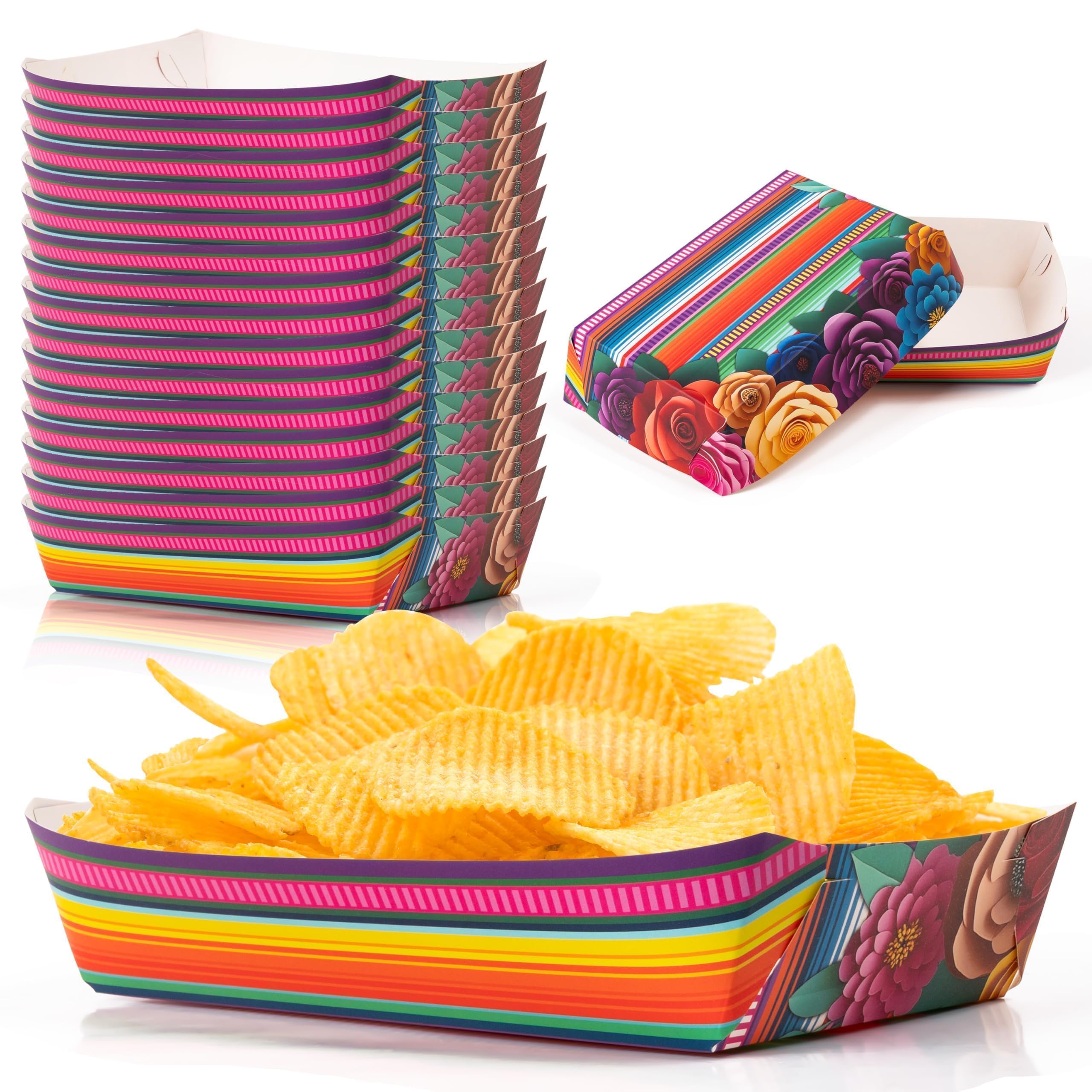 AsodSway Mexican Taco Nights Food Trays - 50P Christmas Winter Party Mexican Flowers Unassembled Trays Nacho Snack Candy Holder 